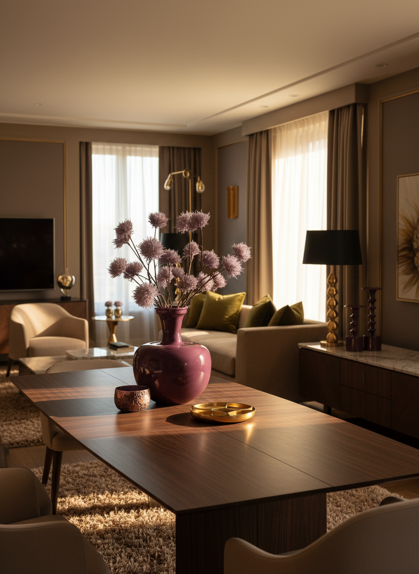 Interieurstyling woonkamer decoratie set paars