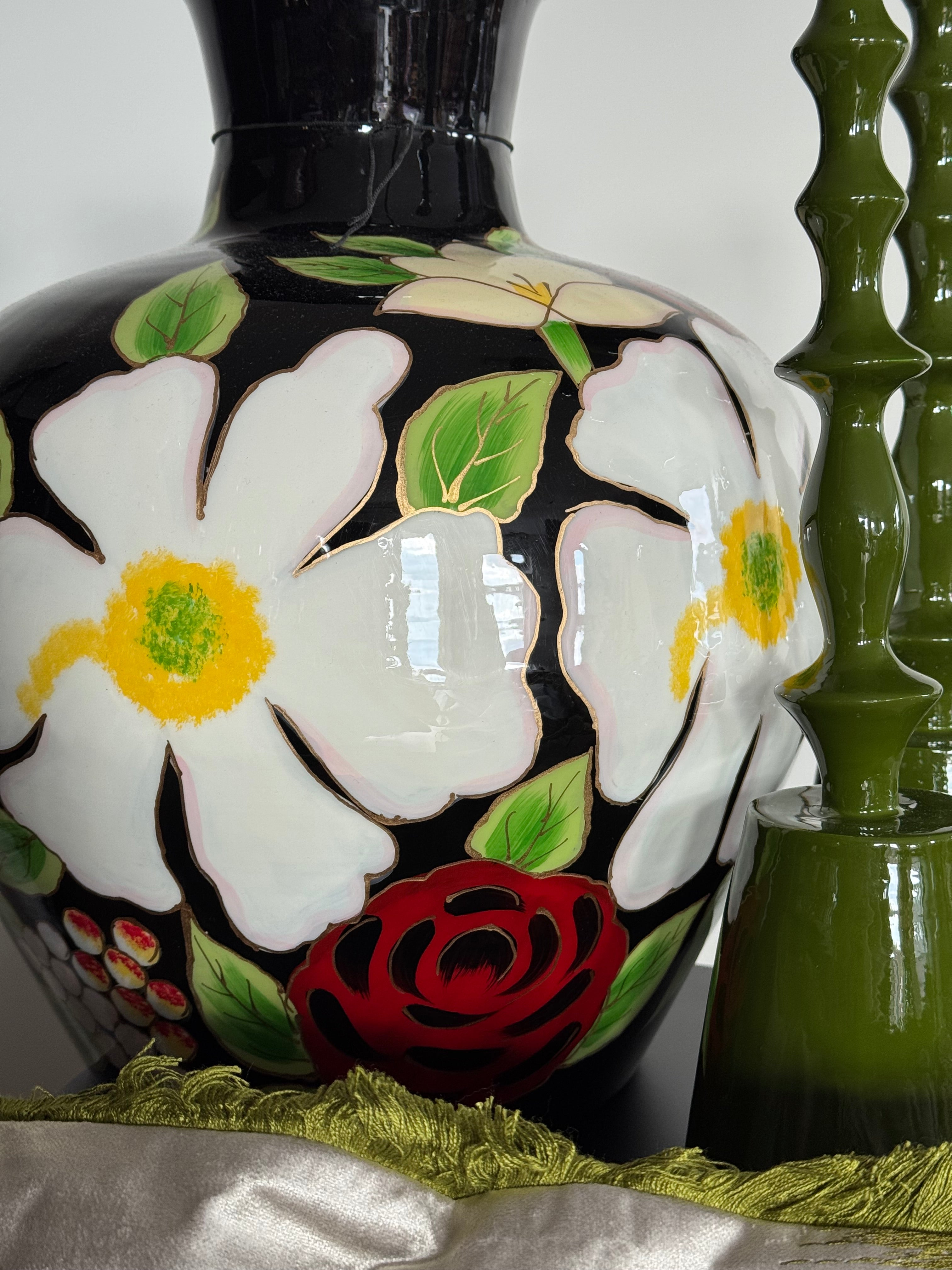 Luxe zwarte vaas voor kunstbloemen interieur inrichting set