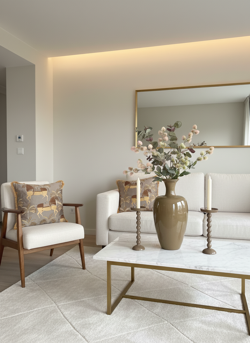 hotel chique interieur tafel decoratie set kaki