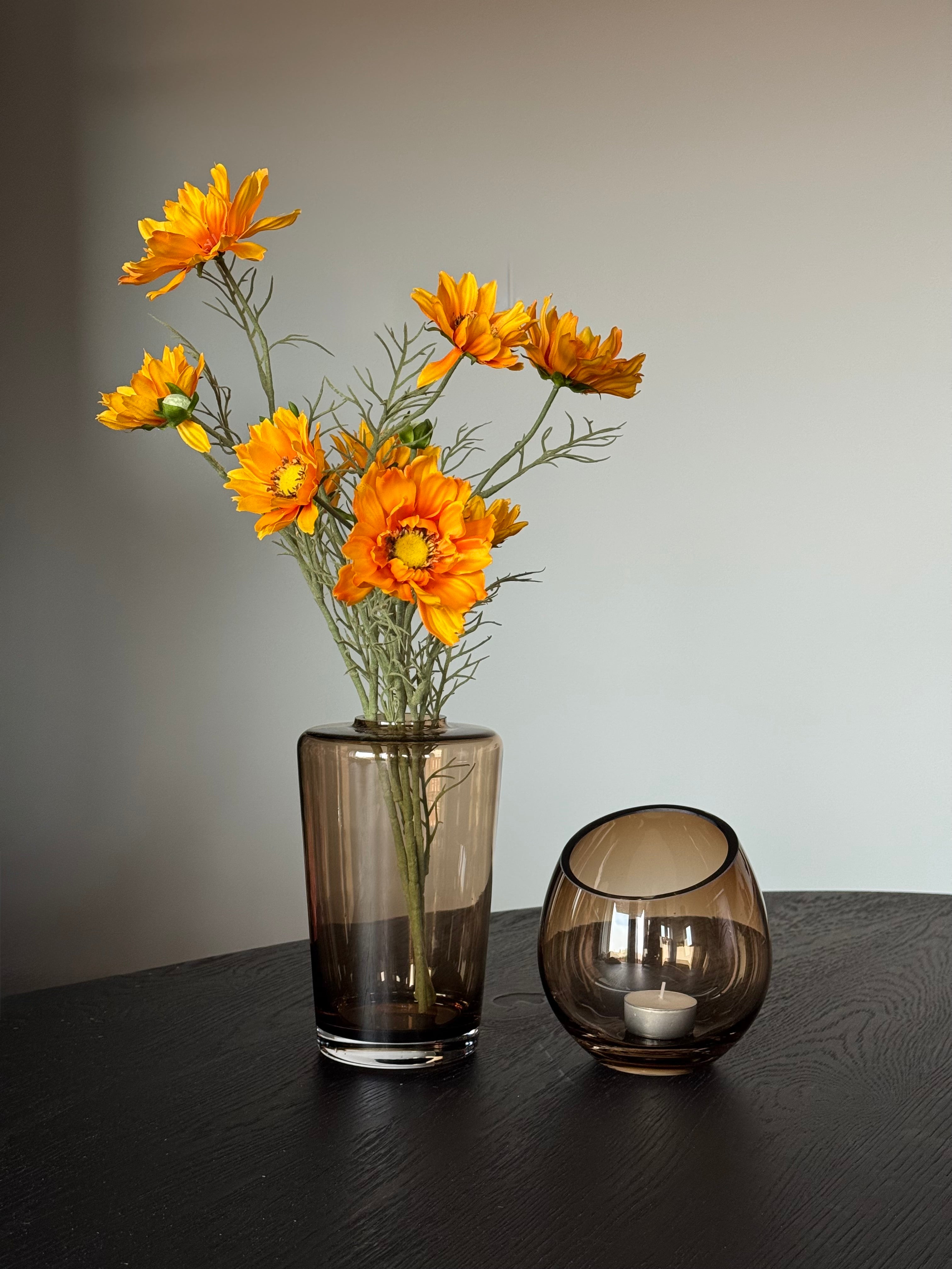 Tafeldecoratie set met windlicht en bruine vaas