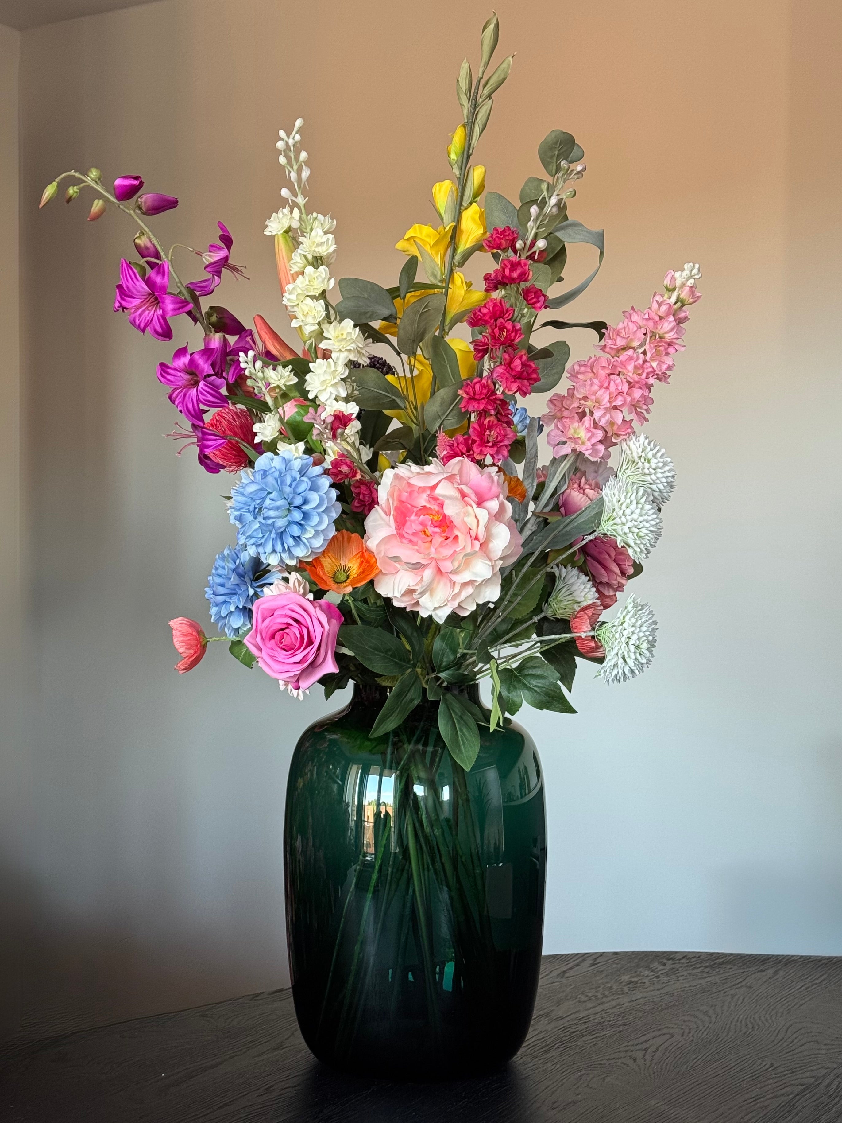 Zijden kunstbloemen boeket grote vaas