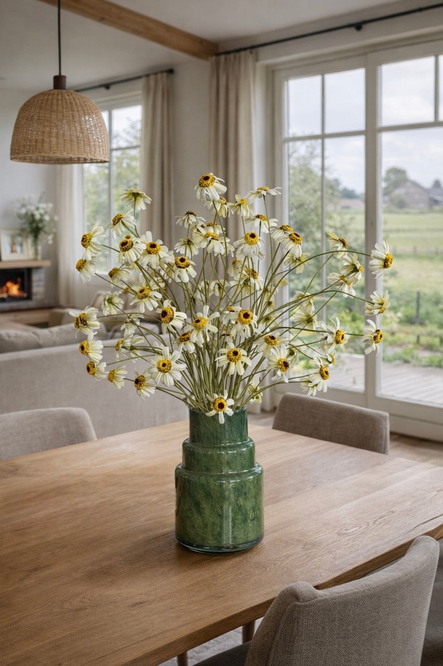 Zijden boeket met vaas - veldboeket - groen - landelijk interieur