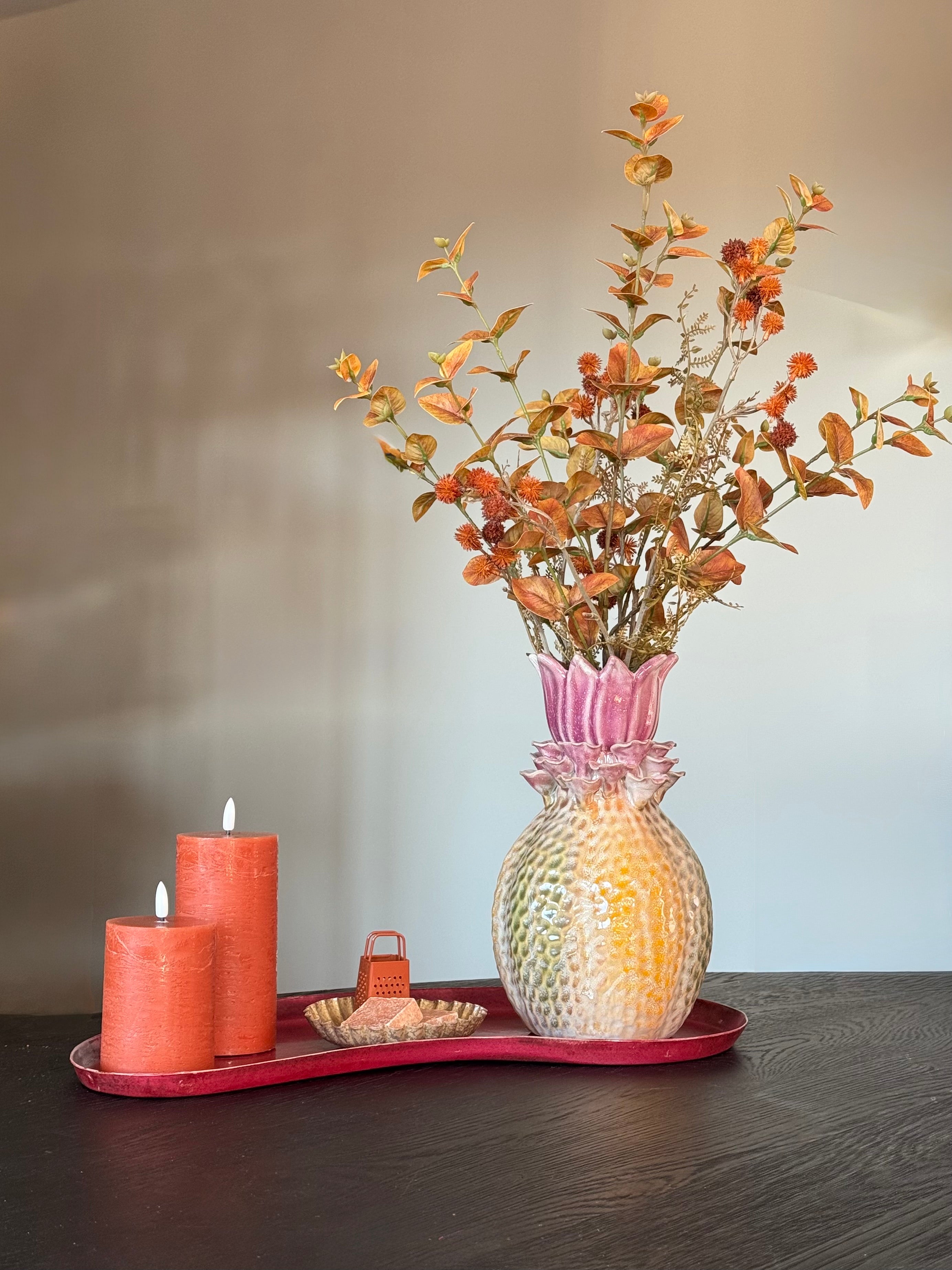 Eettafel decoratie set organisch dienblad rood/roze