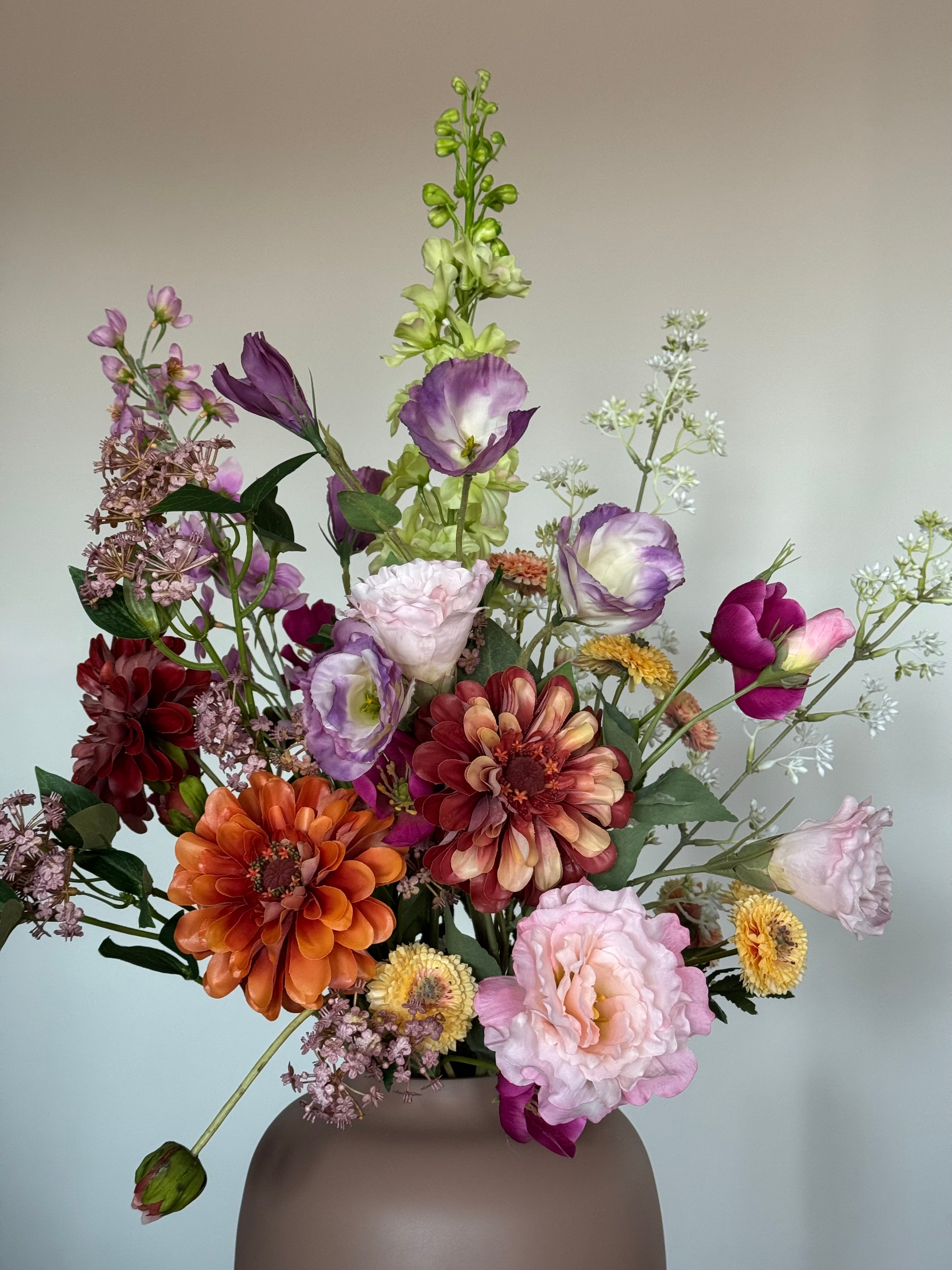 Zijden veldboeket, bonte kleuren, real touch zinnia silk ka
