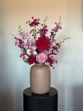 Zijden veldboeket, roze kleuren, dahlia, orchidee