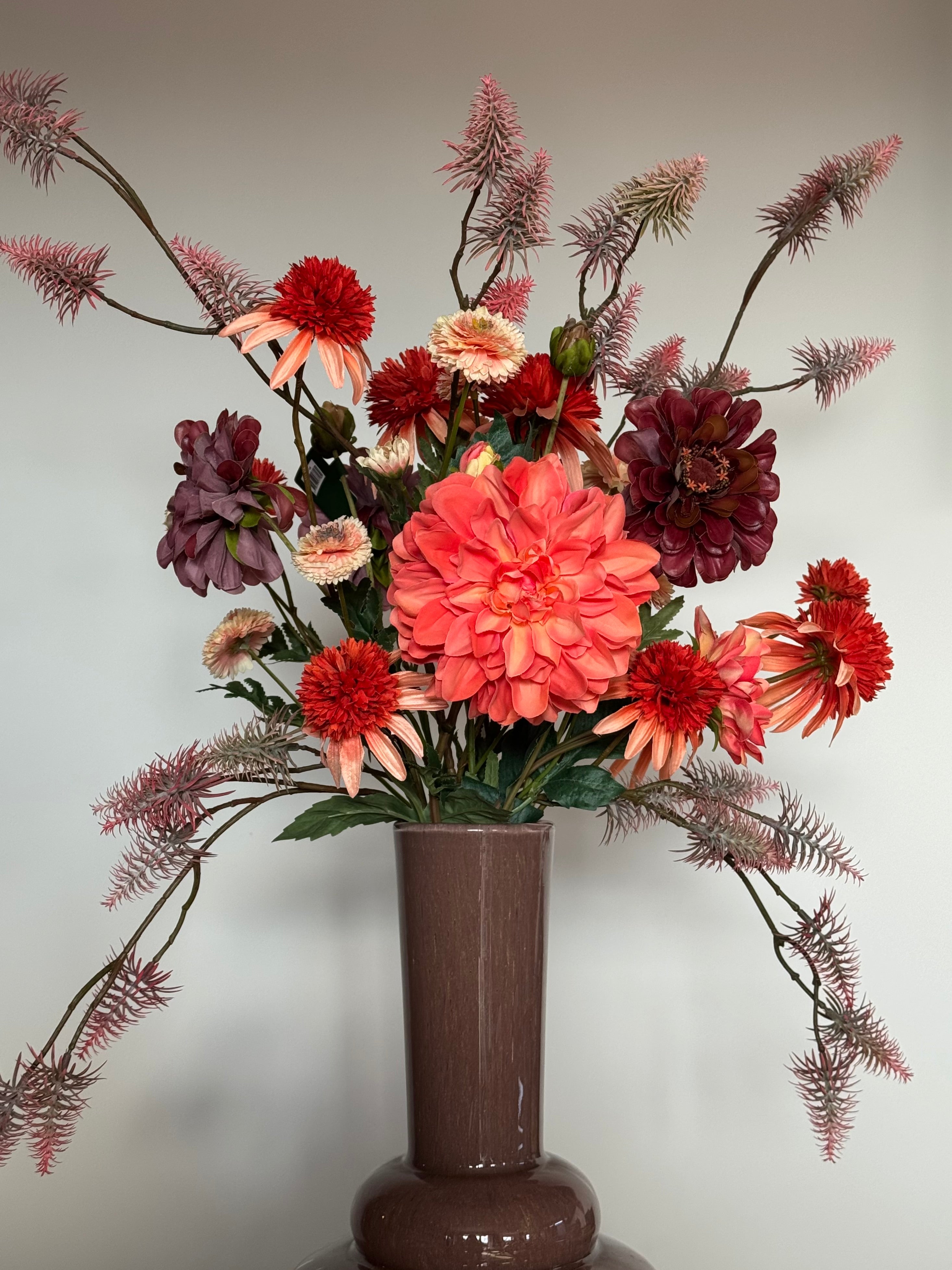 Zijden bloemen boeket, oranje, bont boeket op=op