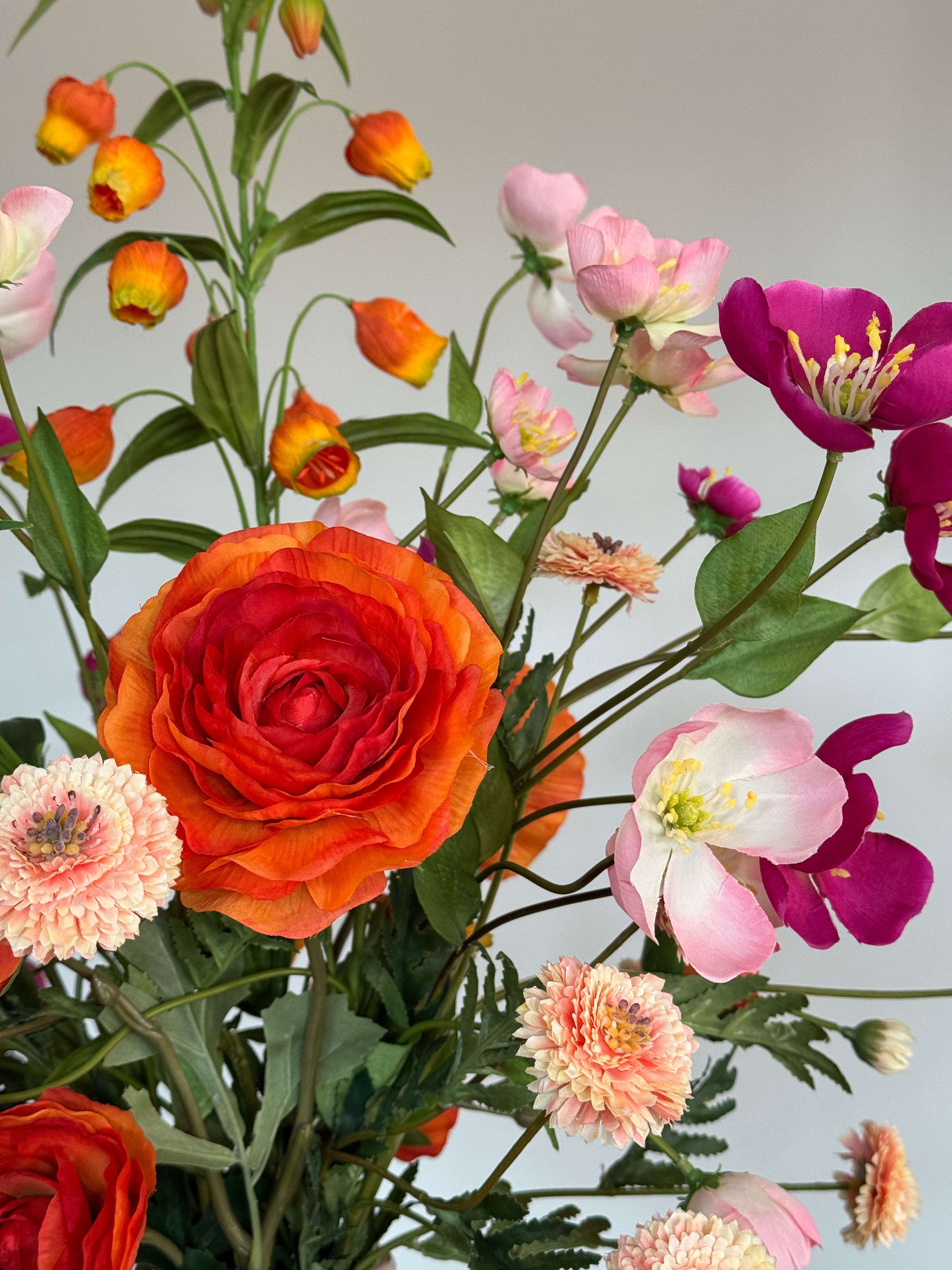 Zijden boeket, roze / oranje, silk ka