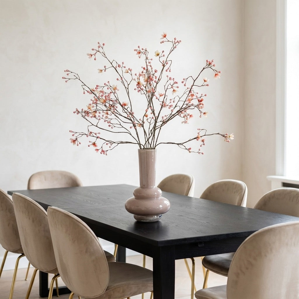 Zijden bloemen boeket, bessentakken roze, silk ka