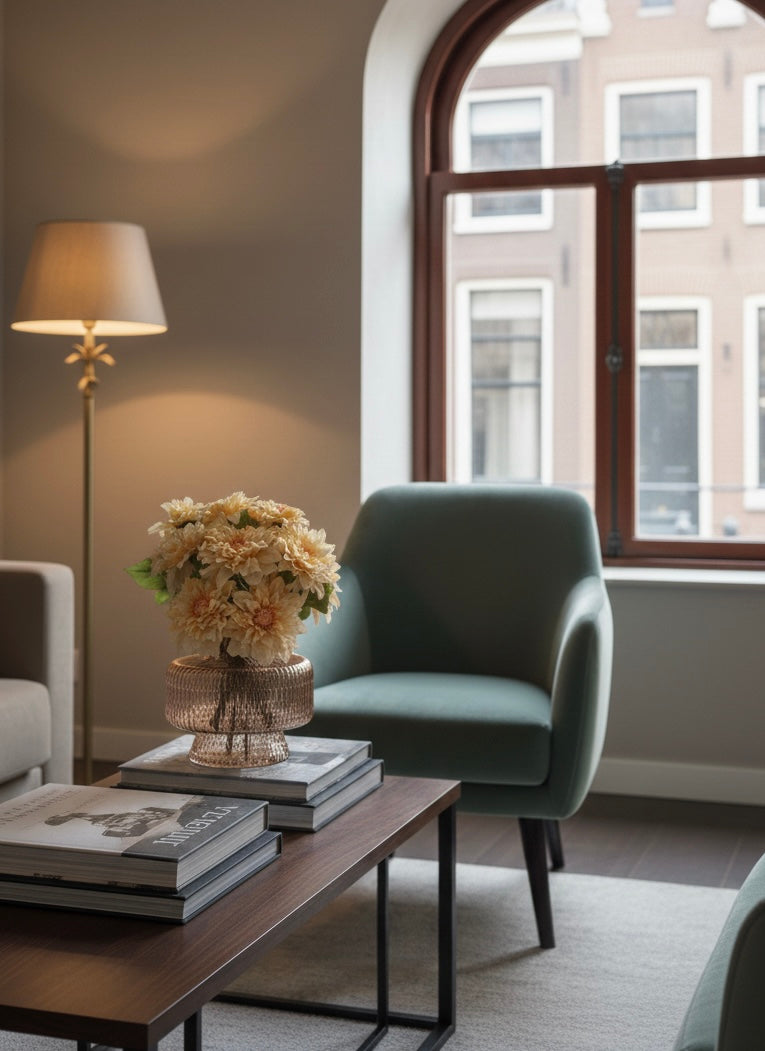 Zijden boeket met vaas - dahlia’s - real touch