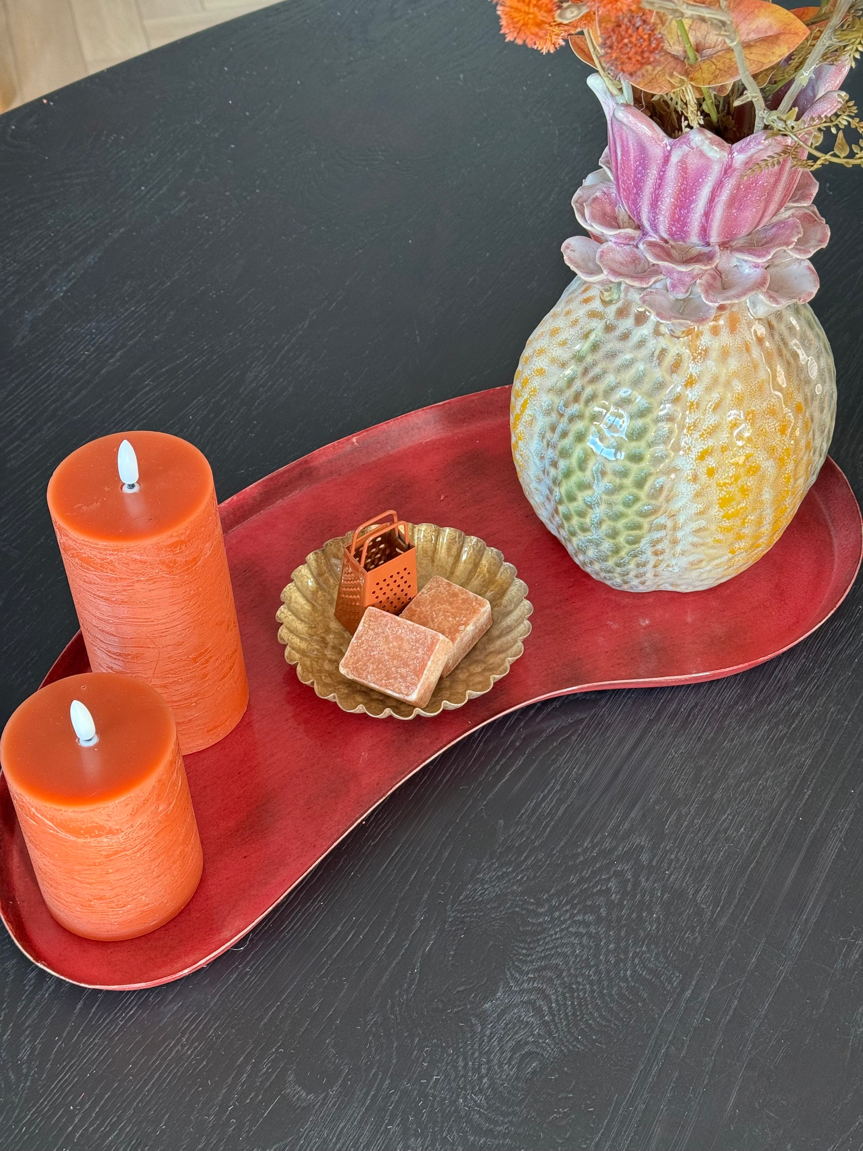 Eettafel decoratie set organisch dienblad rood/roze