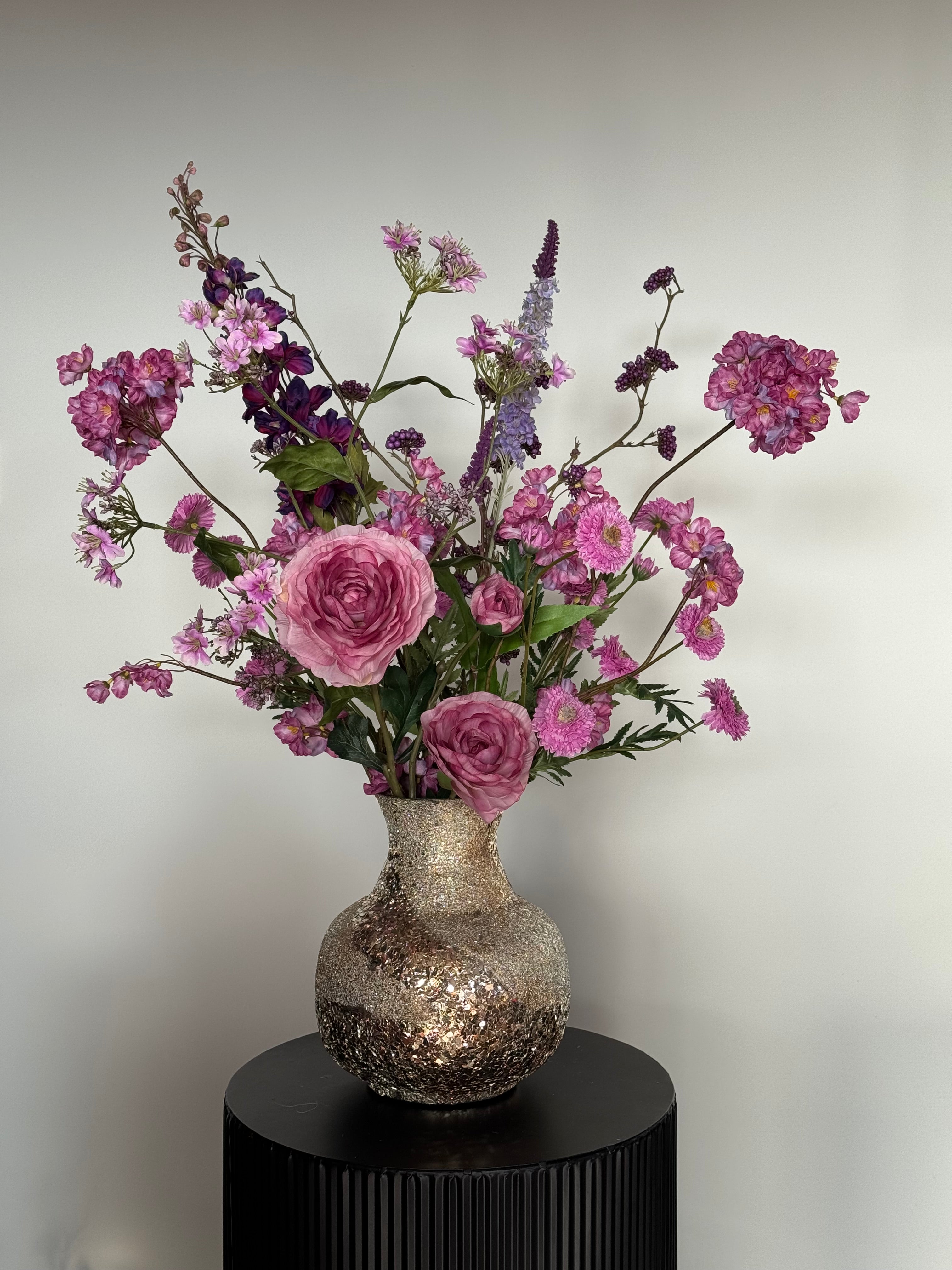 Zijden veldboeket Marloes met vaas