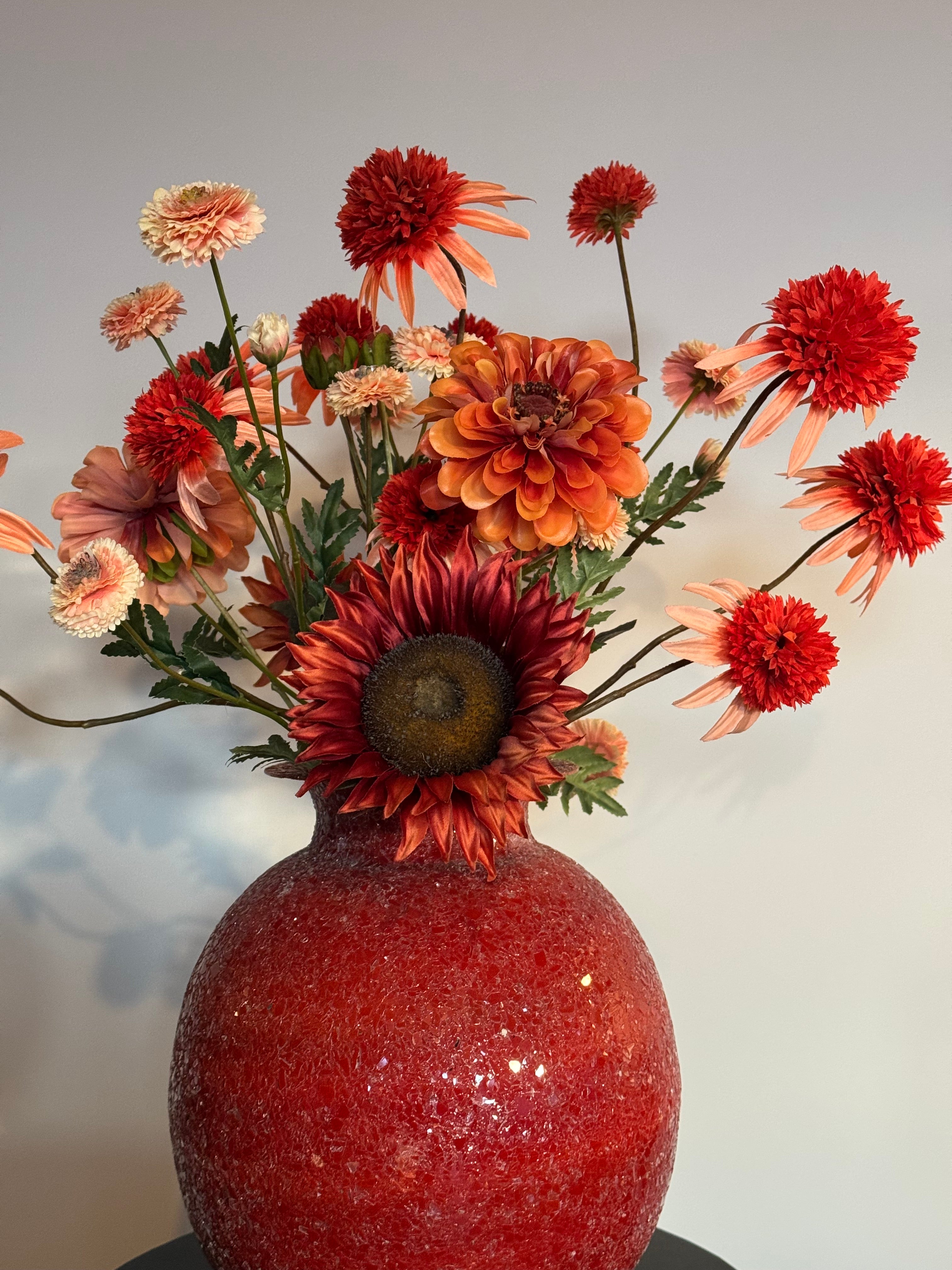 Zijden bloemen boeket, inclusief vaas op=op