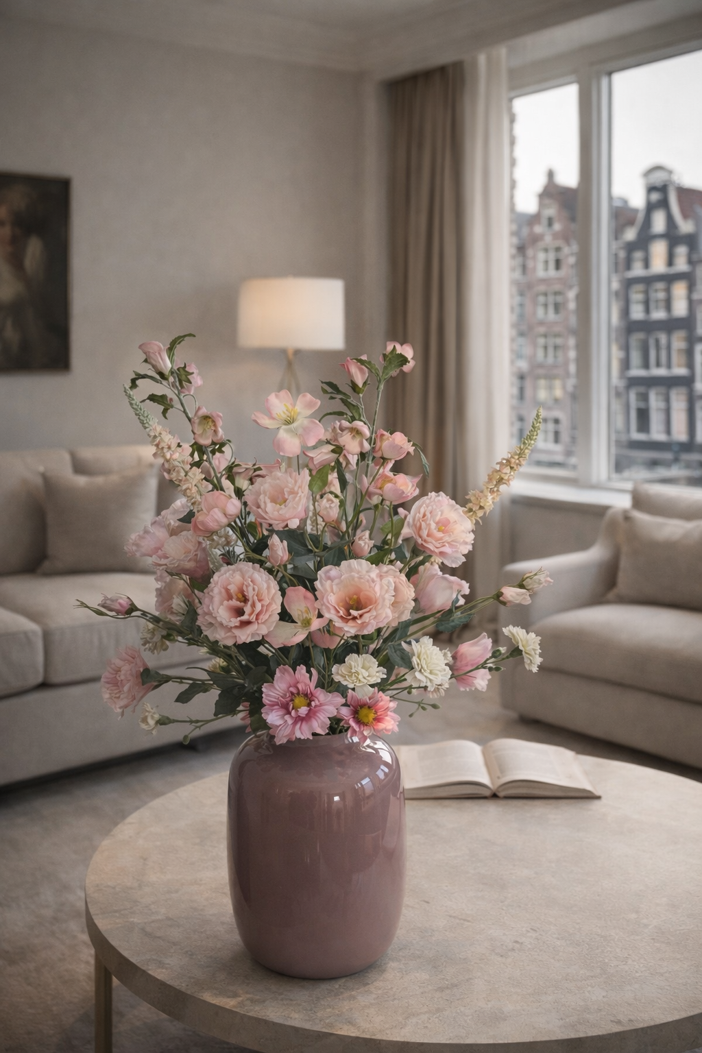 Zijden veldboeket licht roze