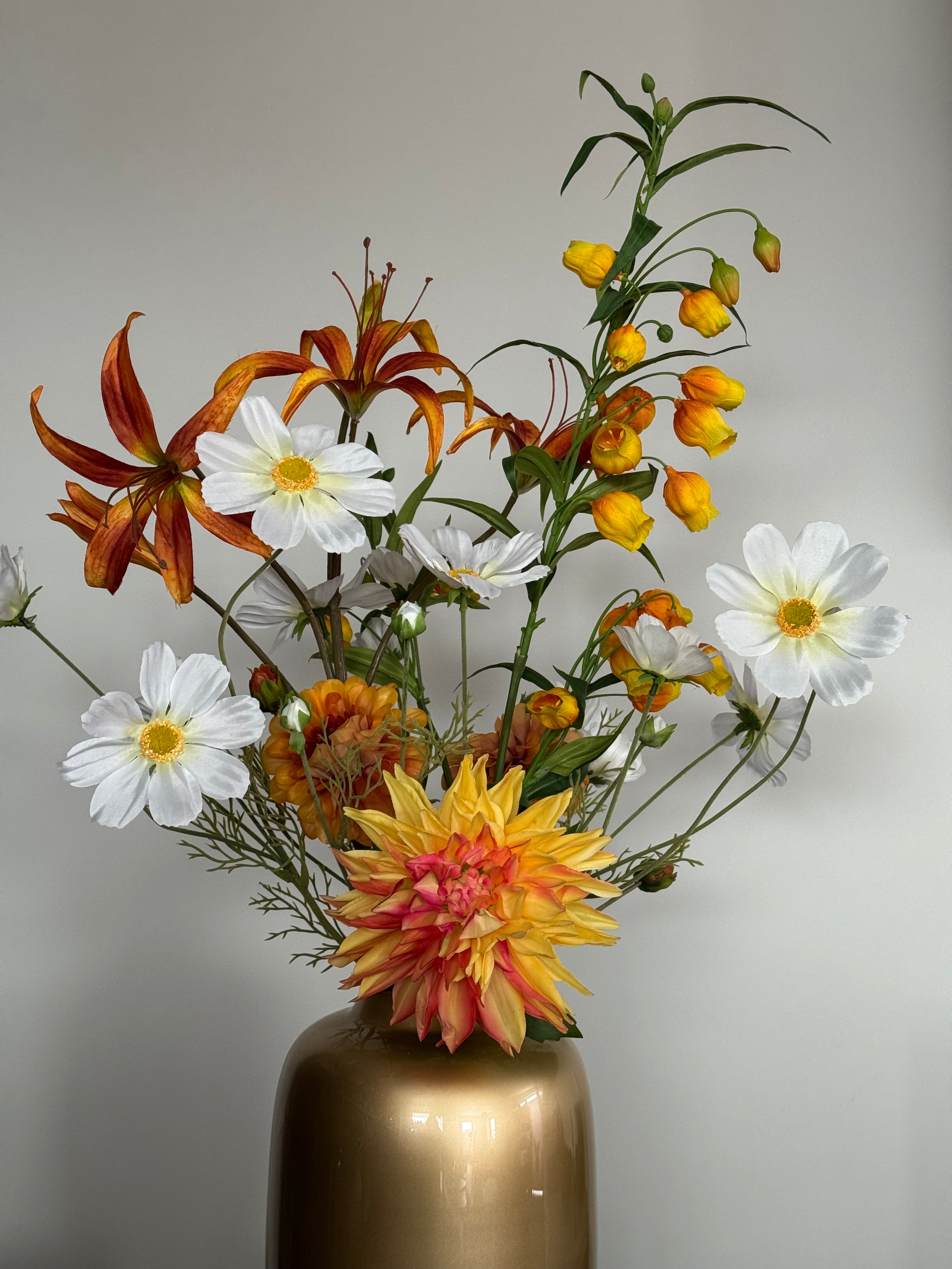 Zijden bloemen boeket, geel, zomer boeket op=op