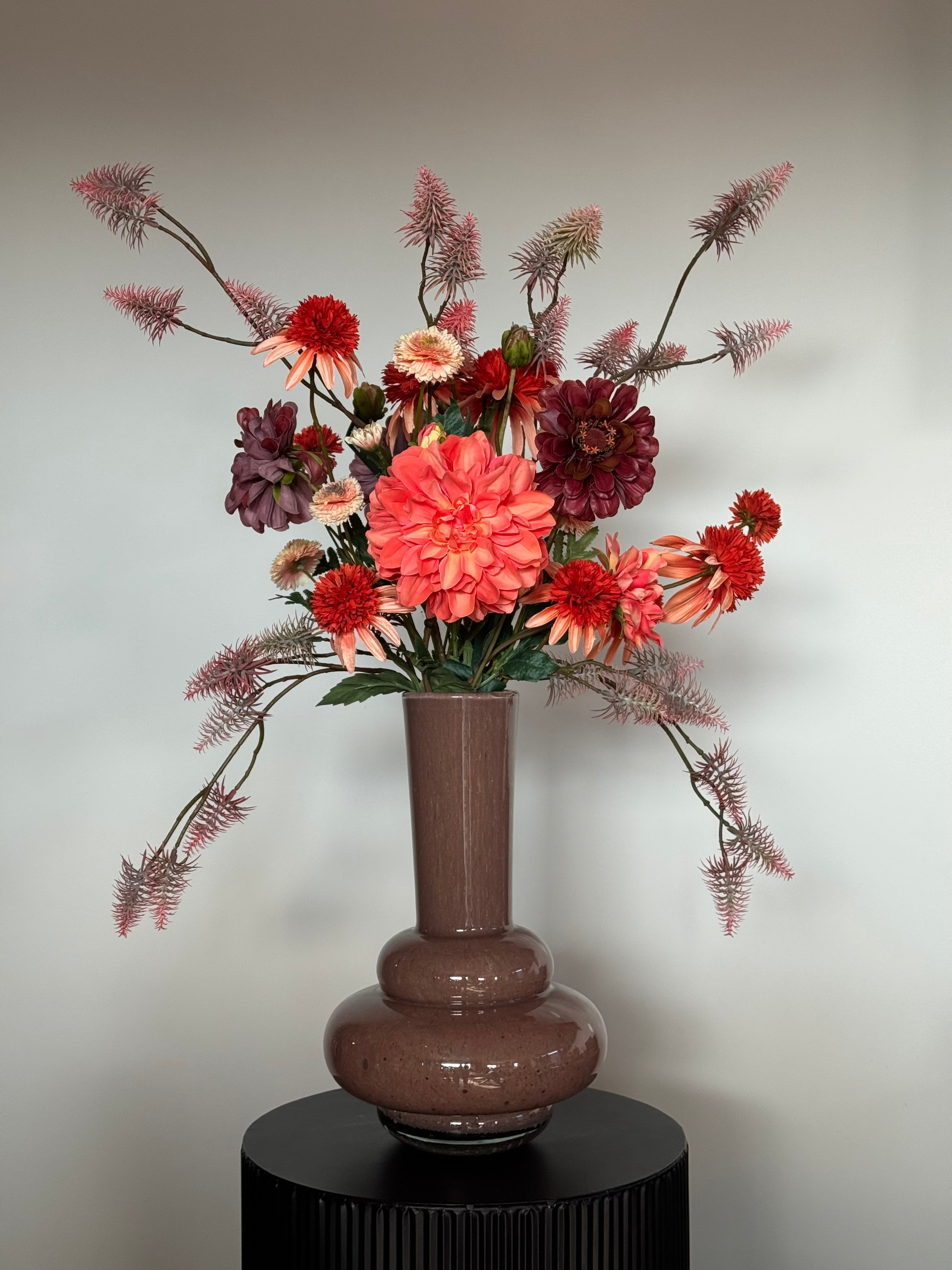 Zijden bloemen boeket, oranje, bont boeket op=op