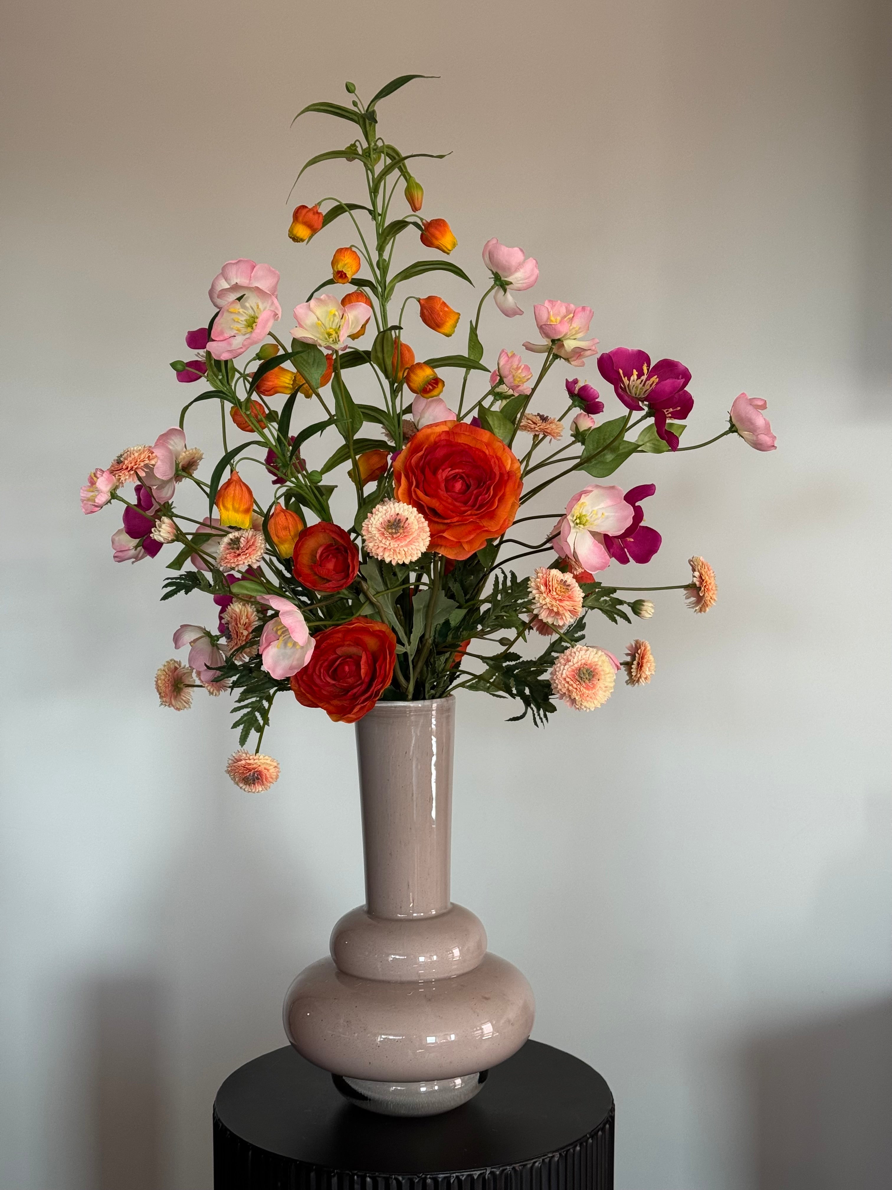 Zijden boeket, roze / oranje, silk ka