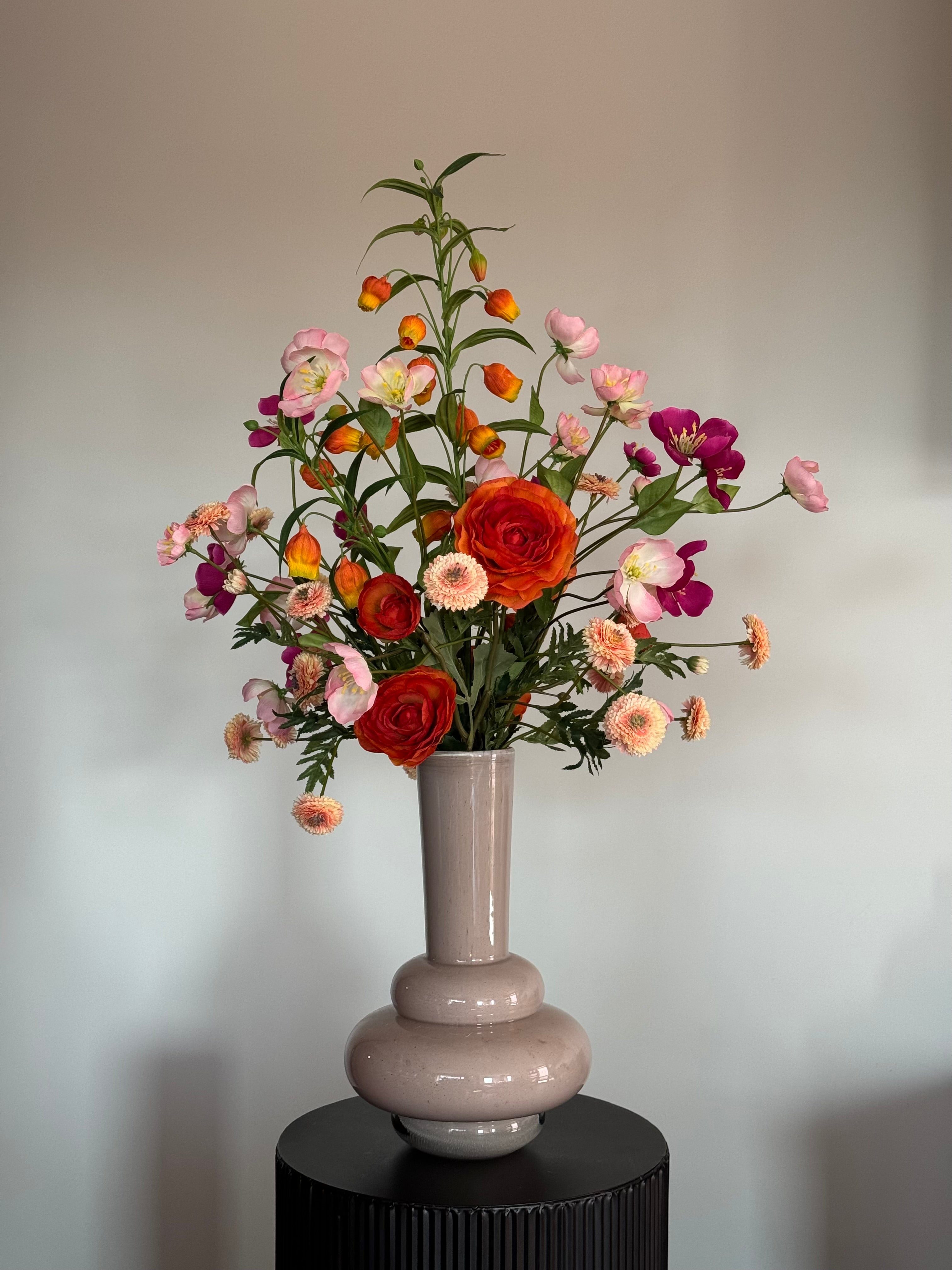 Zijden boeket, roze / oranje, silk ka