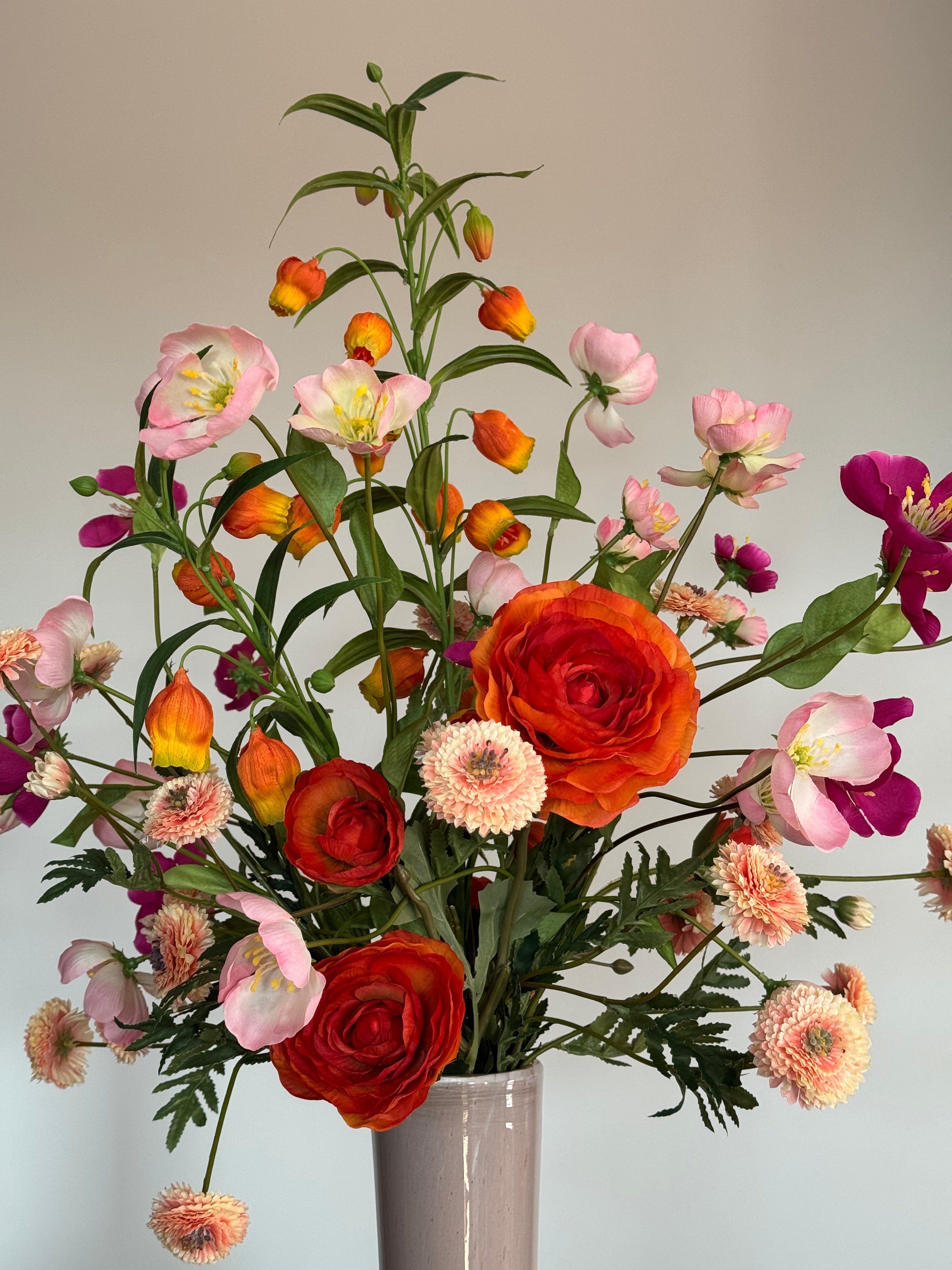 Zijden boeket, roze / oranje, silk ka