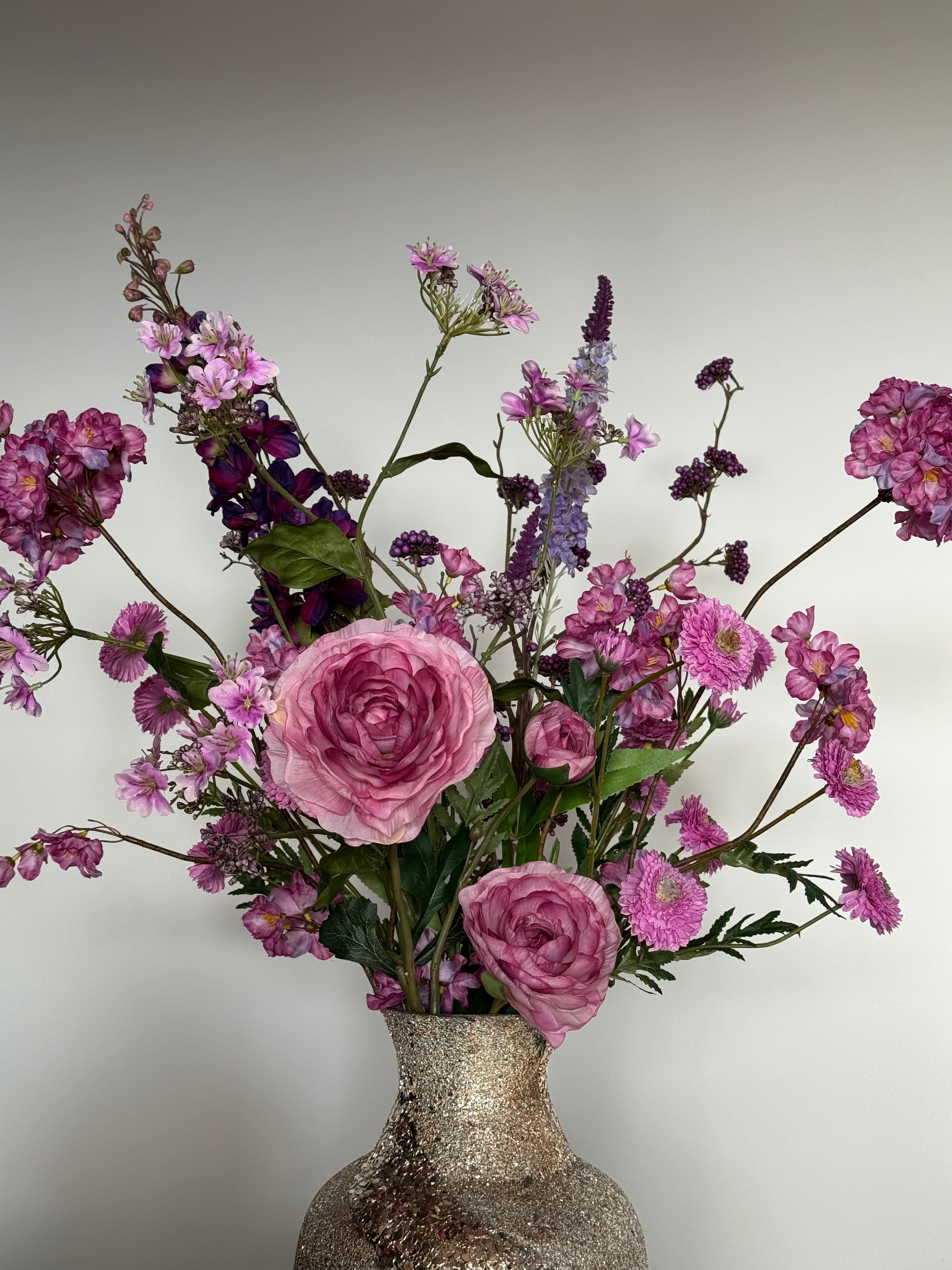 Zijden veldboeket Marloes met vaas