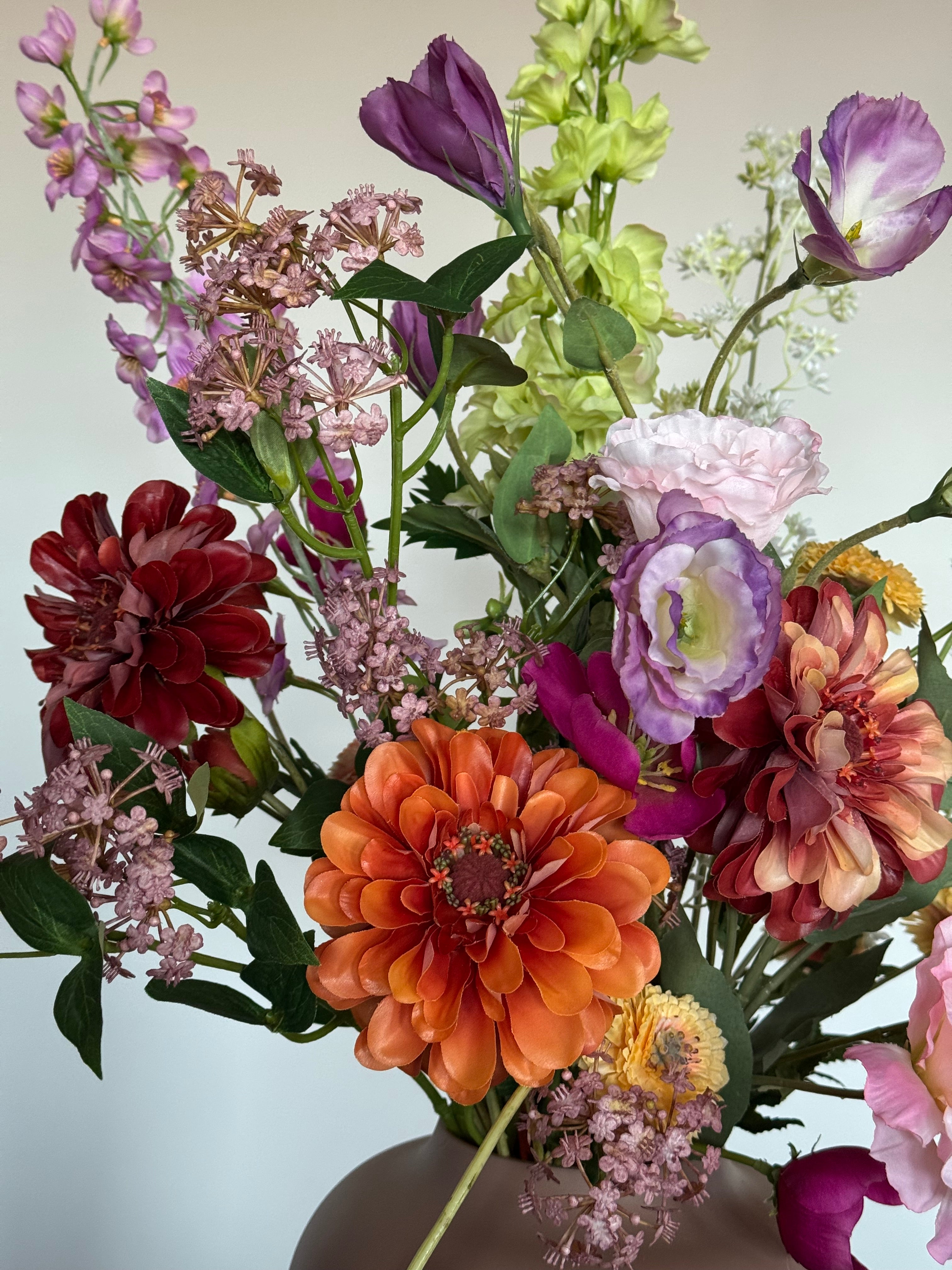 Zijden veldboeket, bonte kleuren, real touch zinnia silk ka