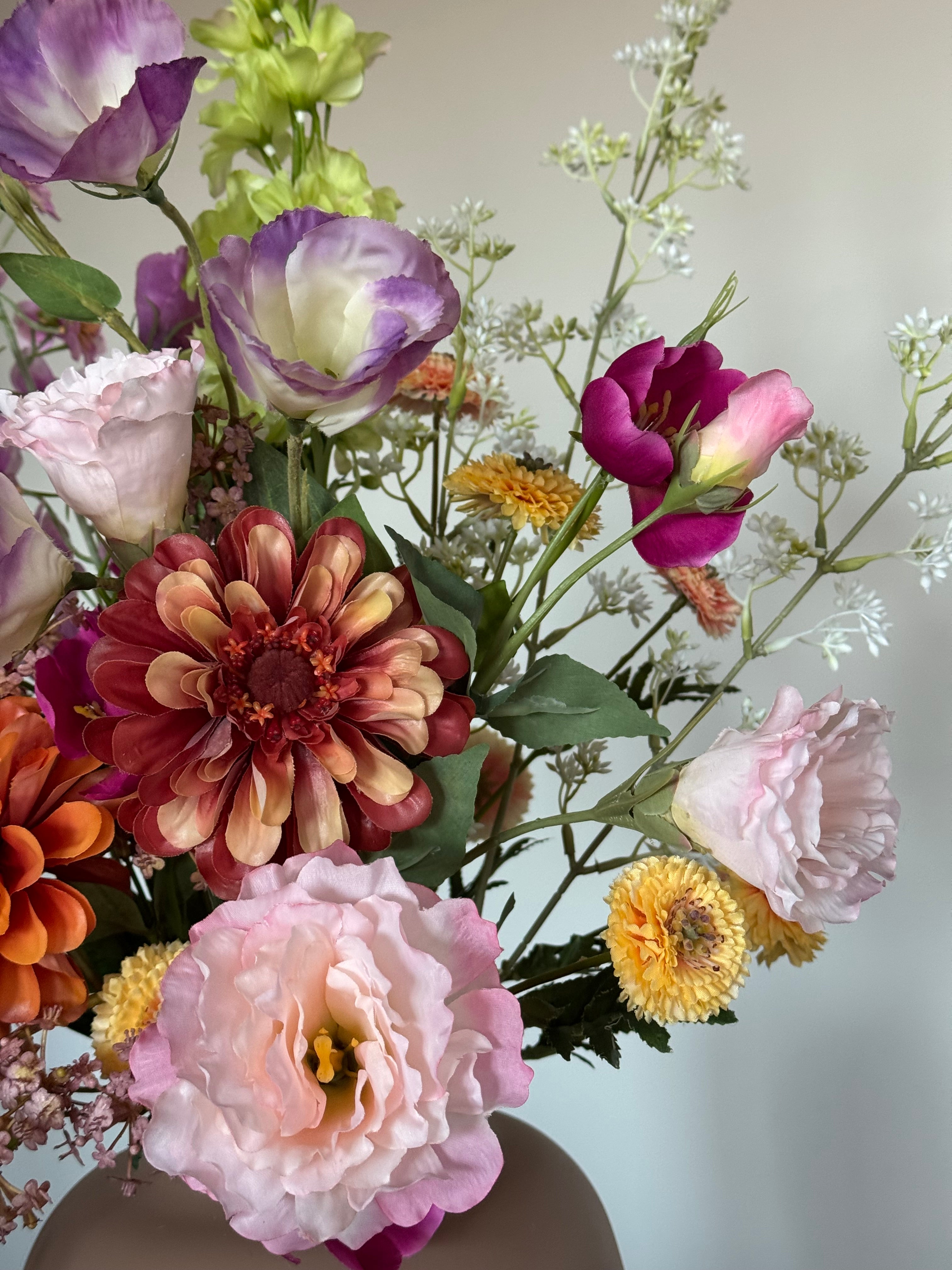 Zijden veldboeket, bonte kleuren, real touch zinnia silk ka
