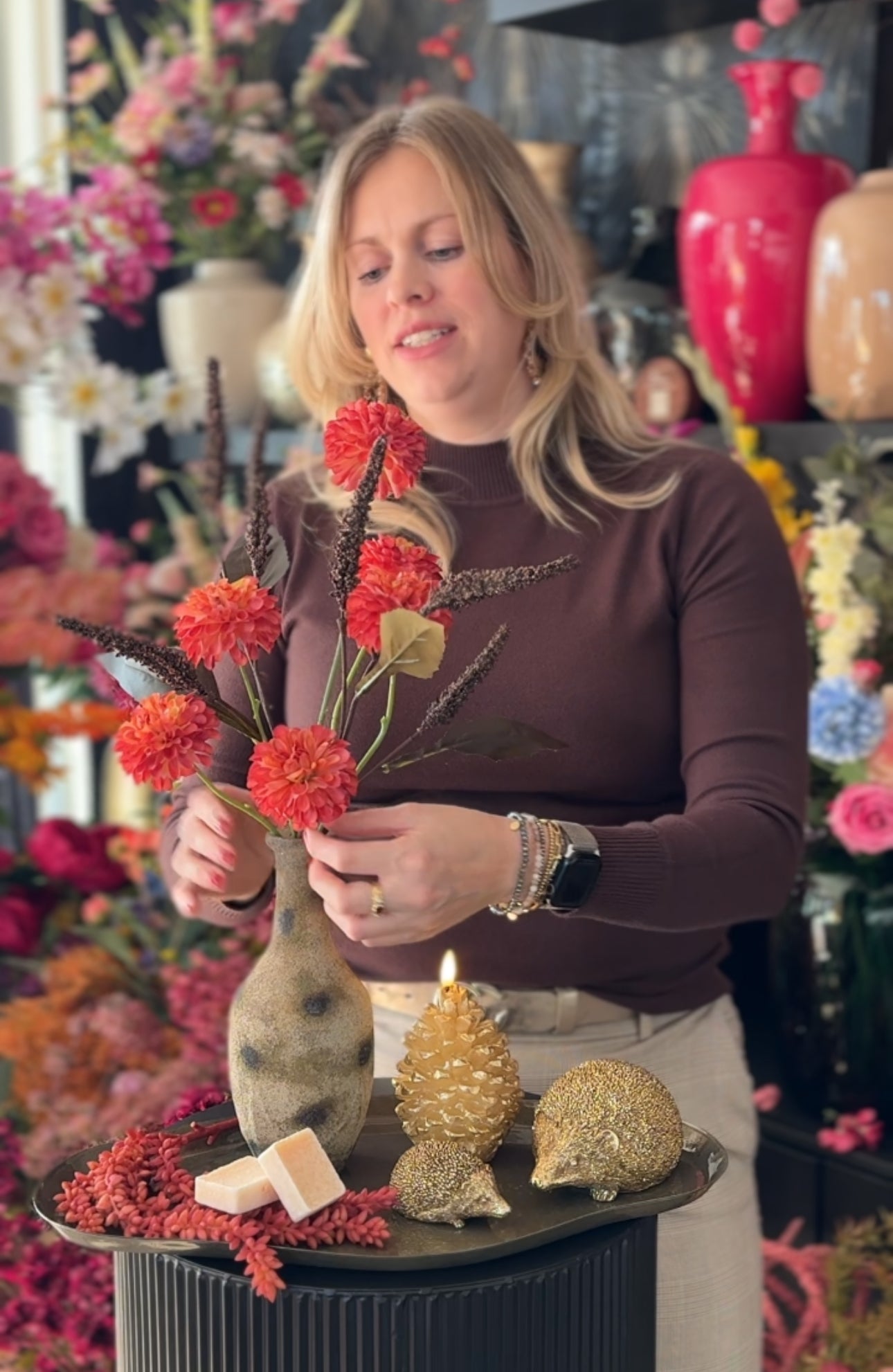 Herfst tafel decoratie set goud met rood