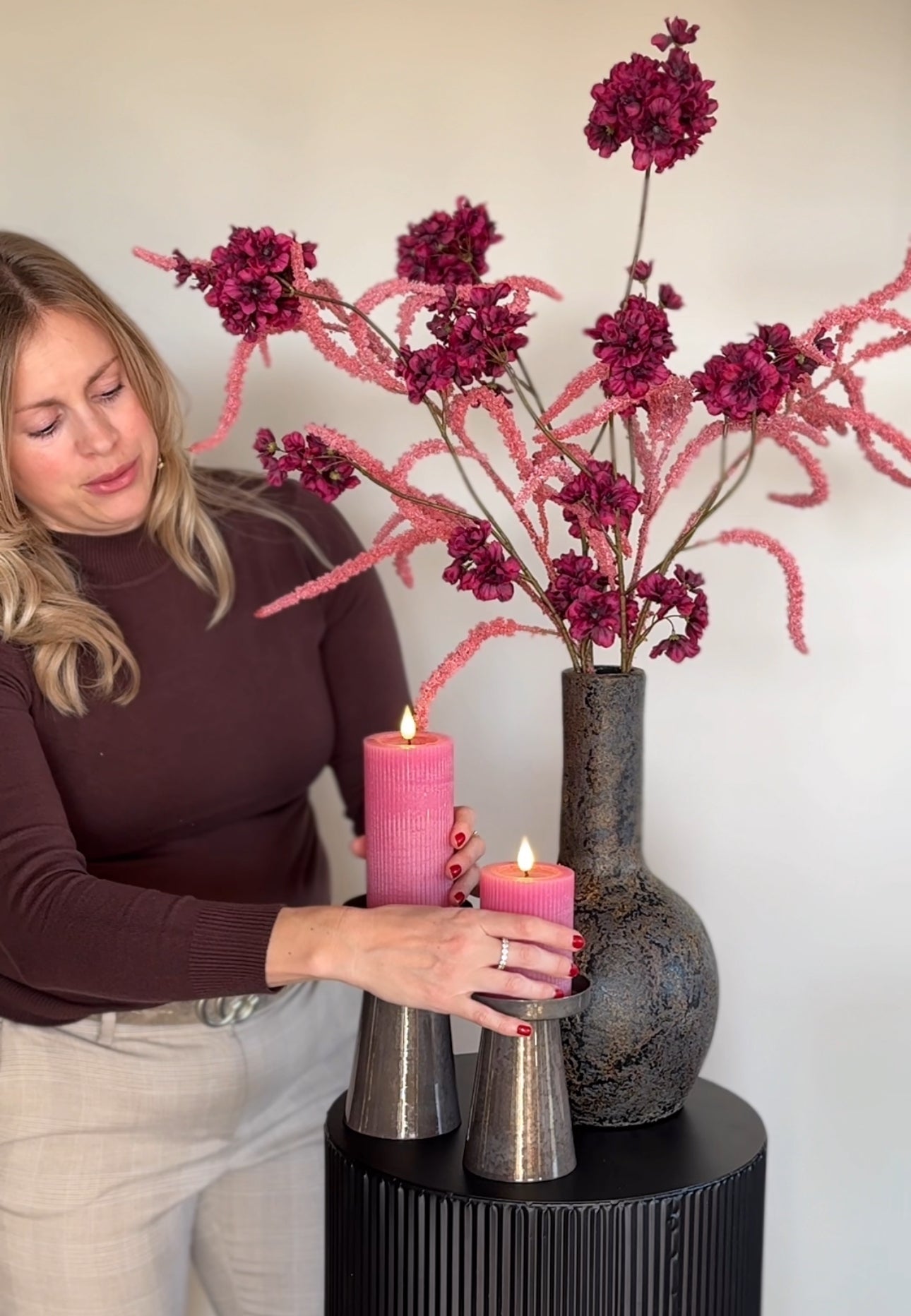 Hotel chique decoratie set roze met led kaarsen