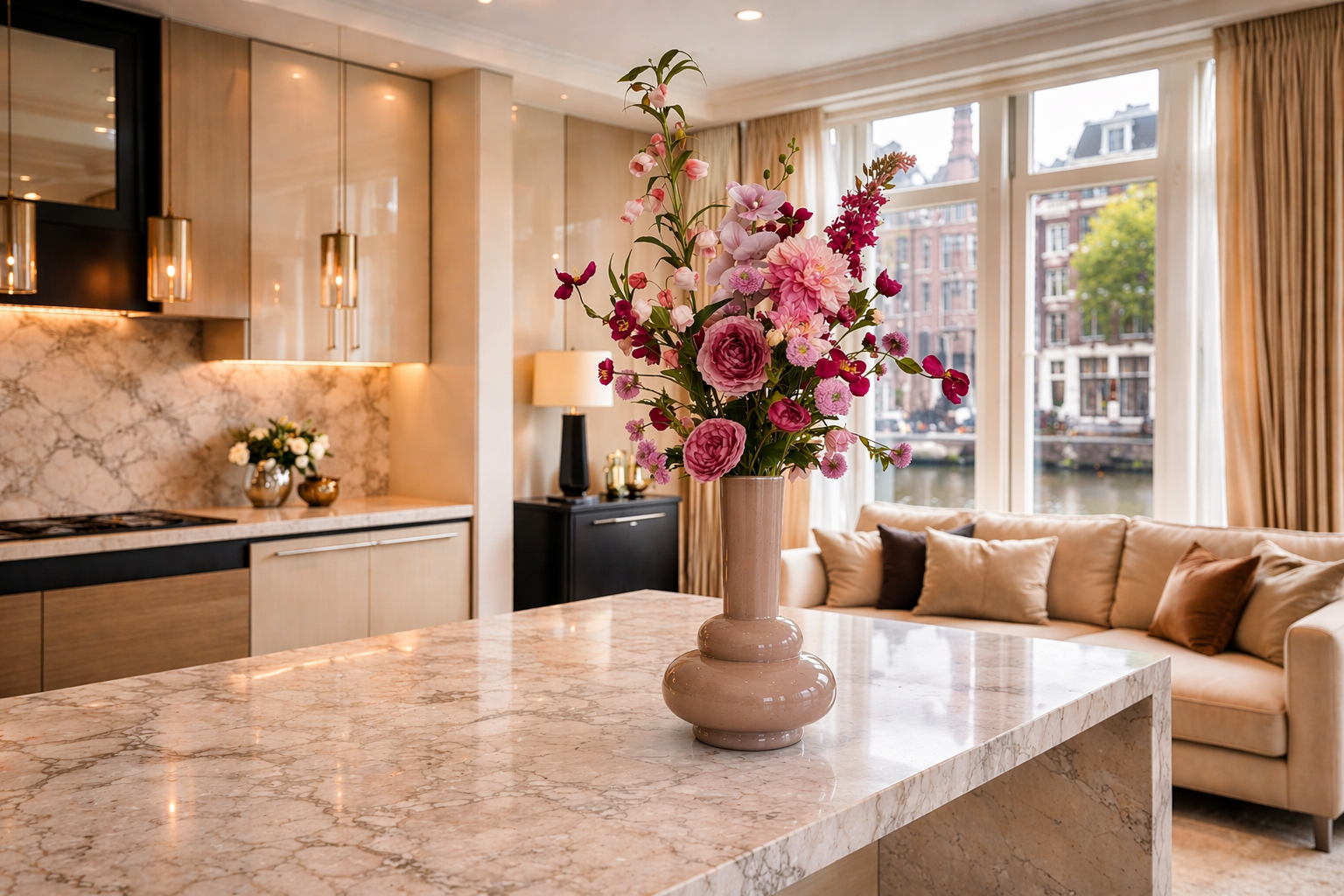 Kunstbloemen in vaas Nicolore zijden bloemen boeketten