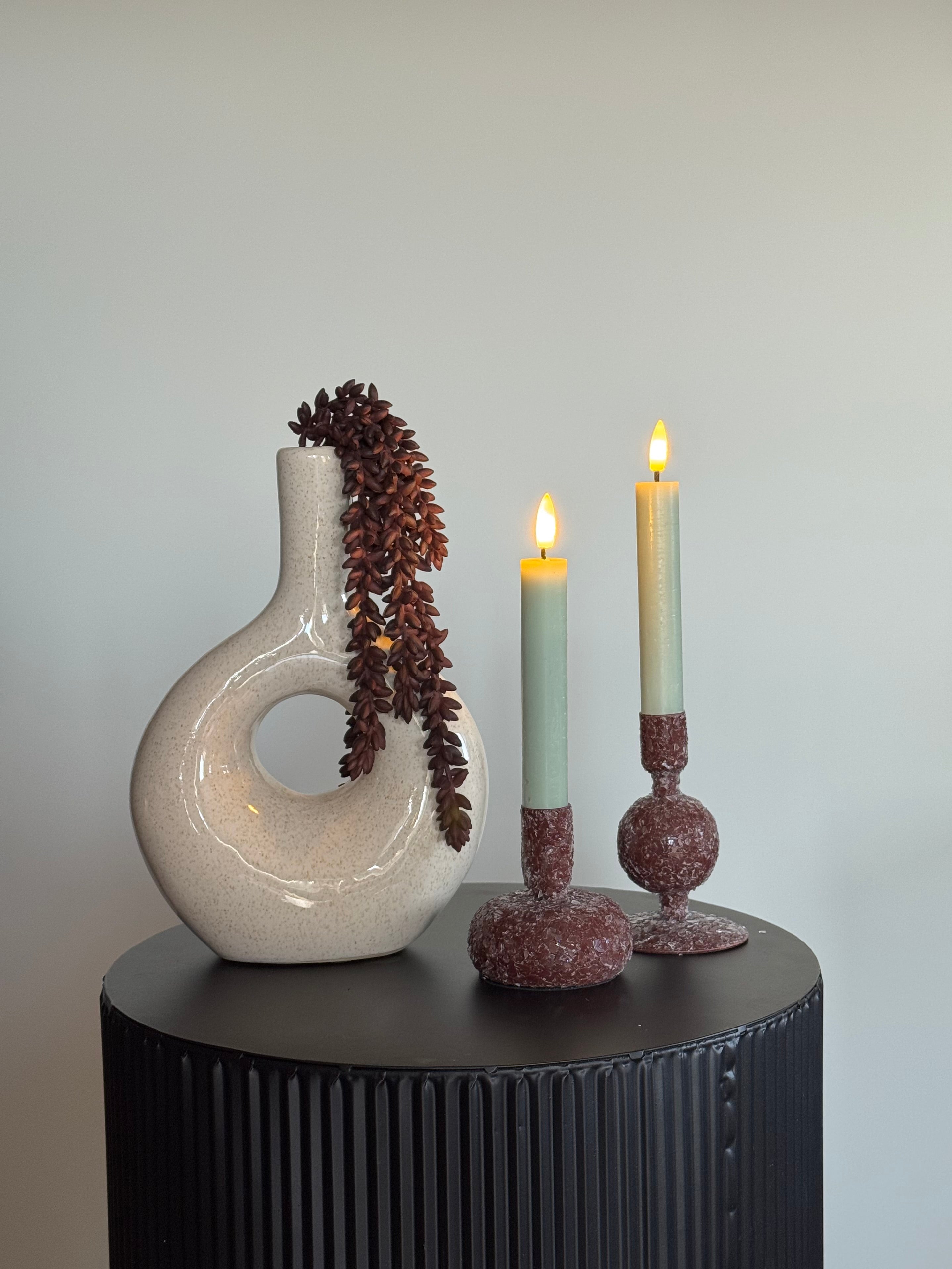 Wc decoratie set met led kaarsen beige en burgundy