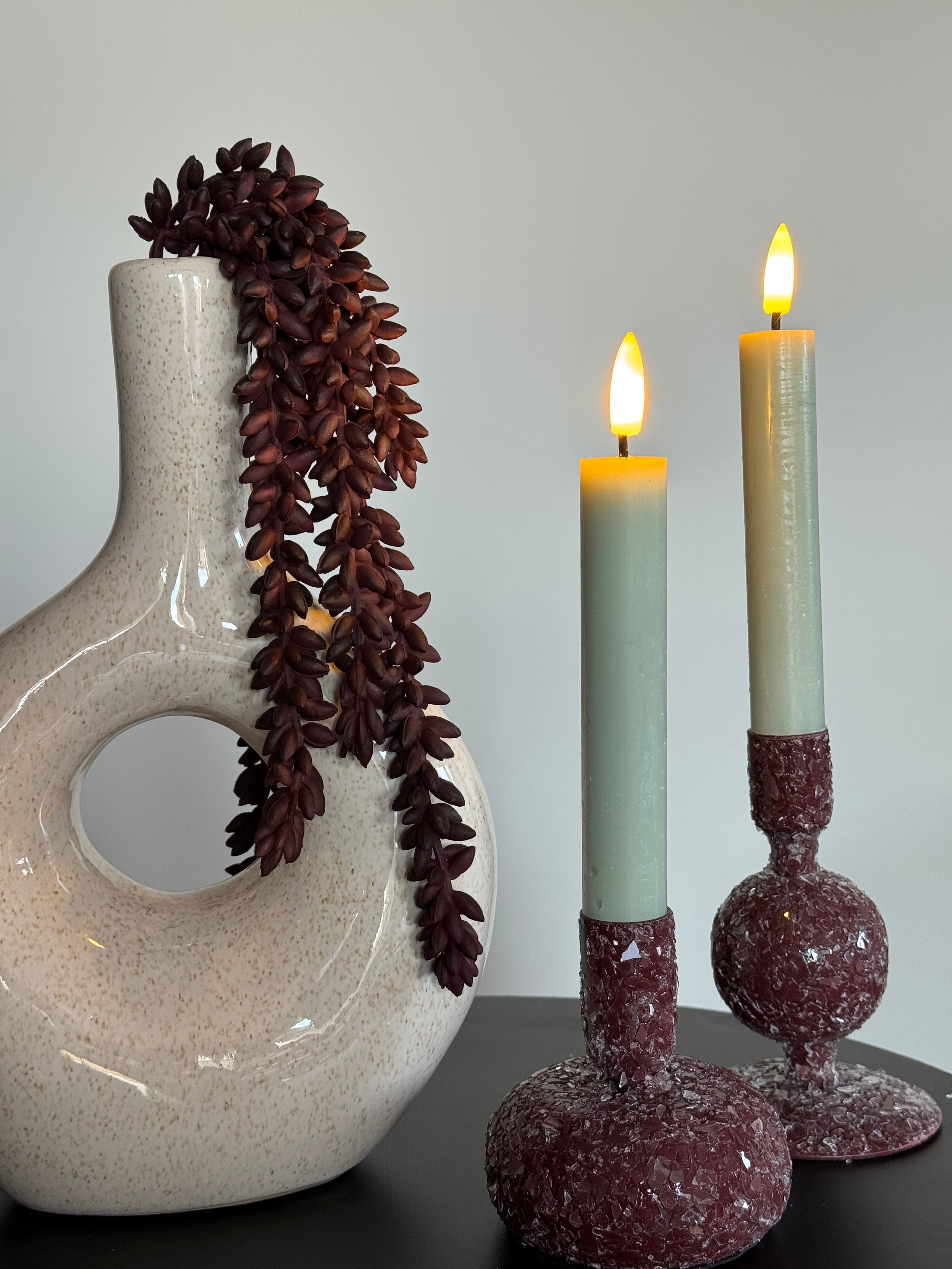 Wc decoratie set met led kaarsen beige en burgundy 3