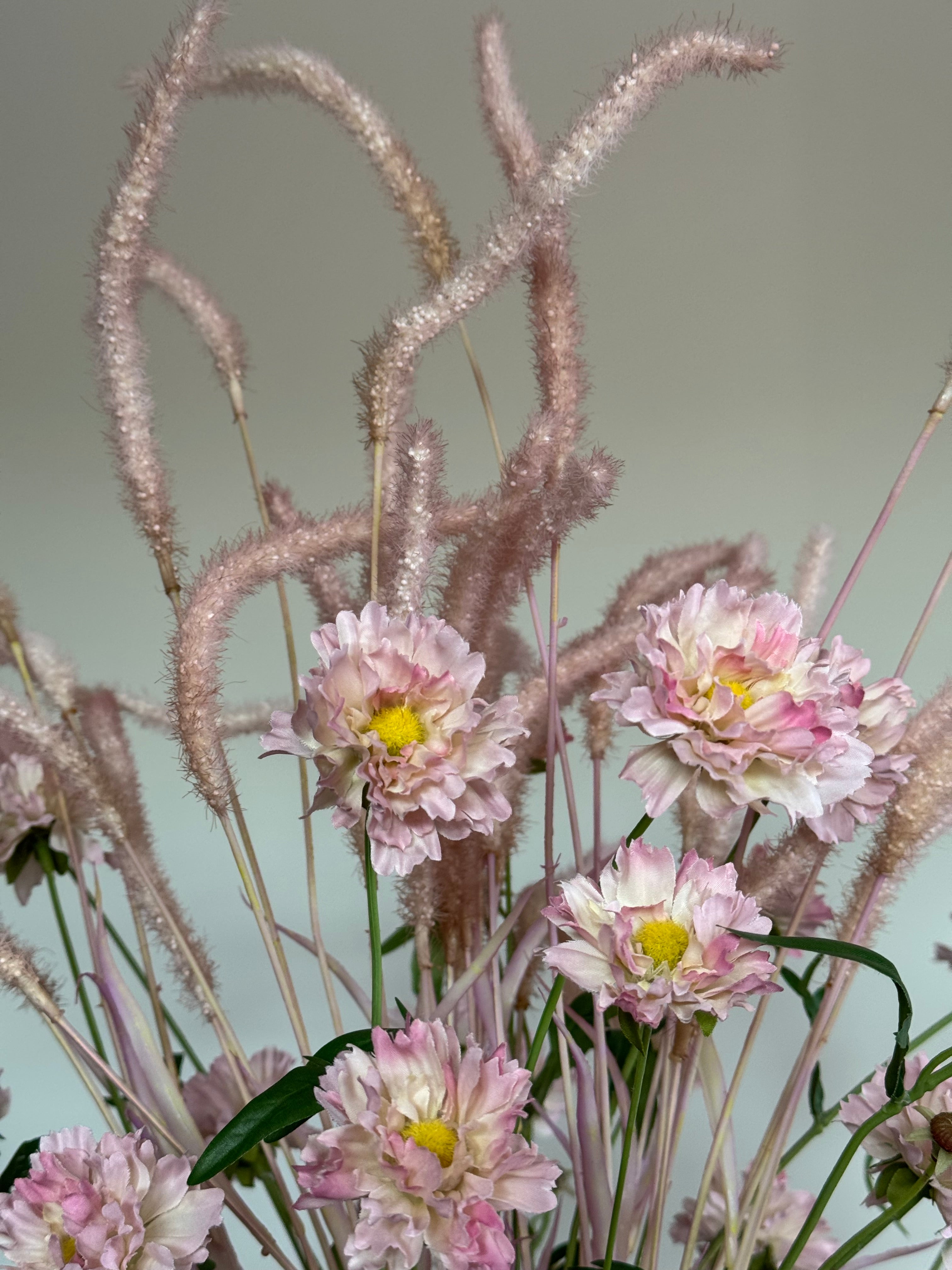 Zijden veldboeket roze, kunstboeket in vaas grastakken silk ka 