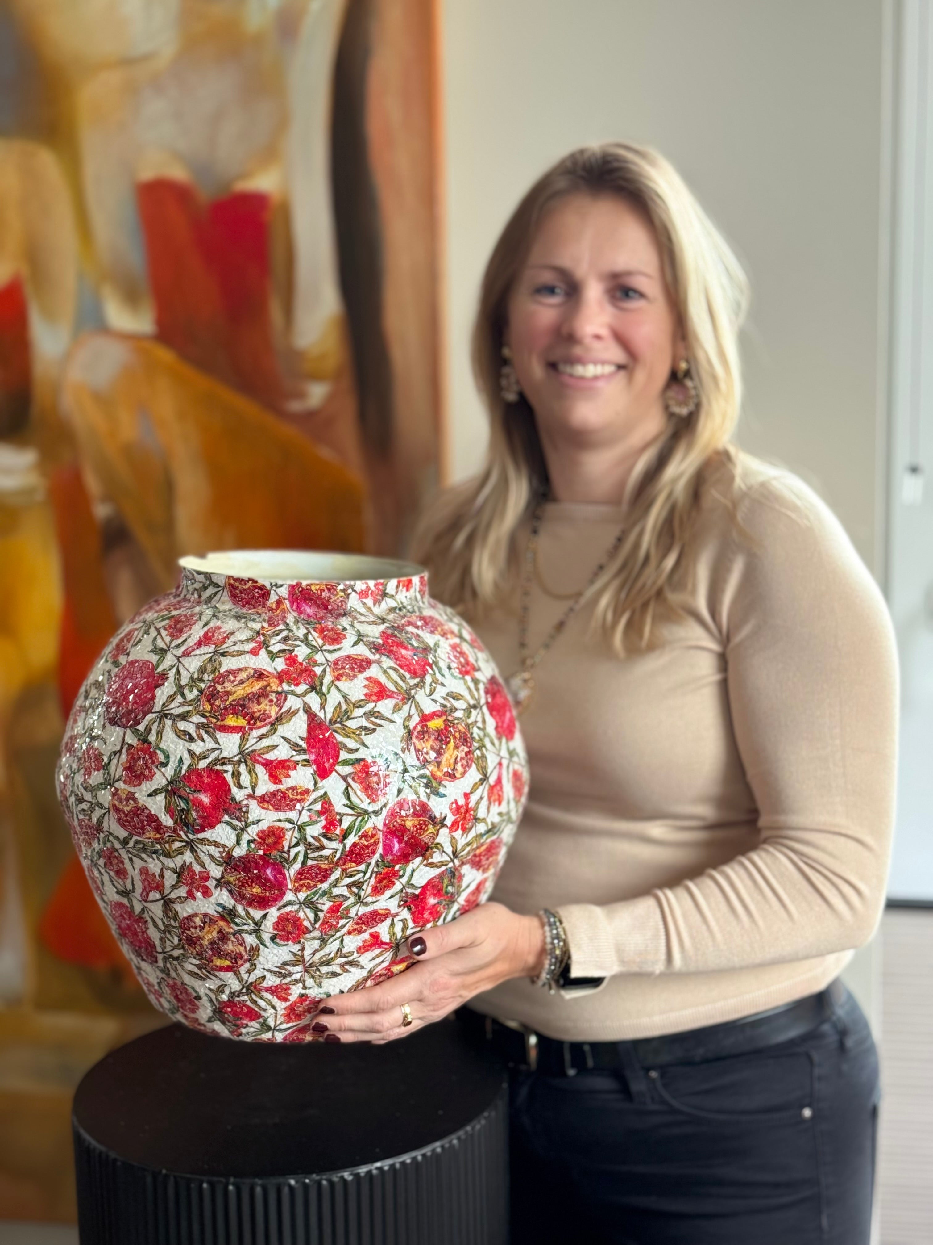 Grote mozaïek granaatappel vaas voor kunstbloemen