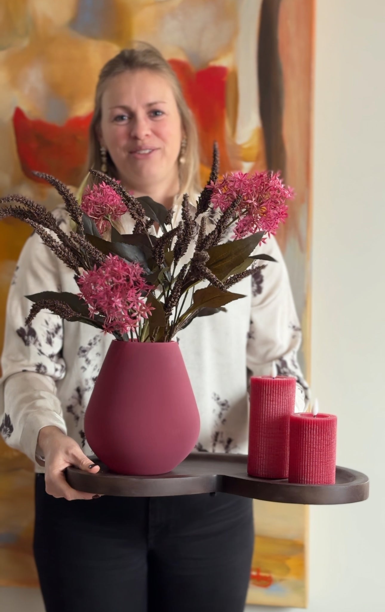 herfst tafeldecoratie set roze/rood