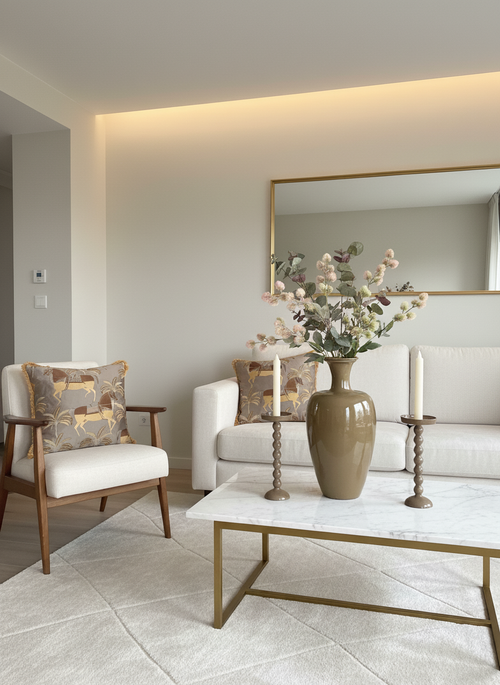 hotel chique interieur tafel decoratie set kaki