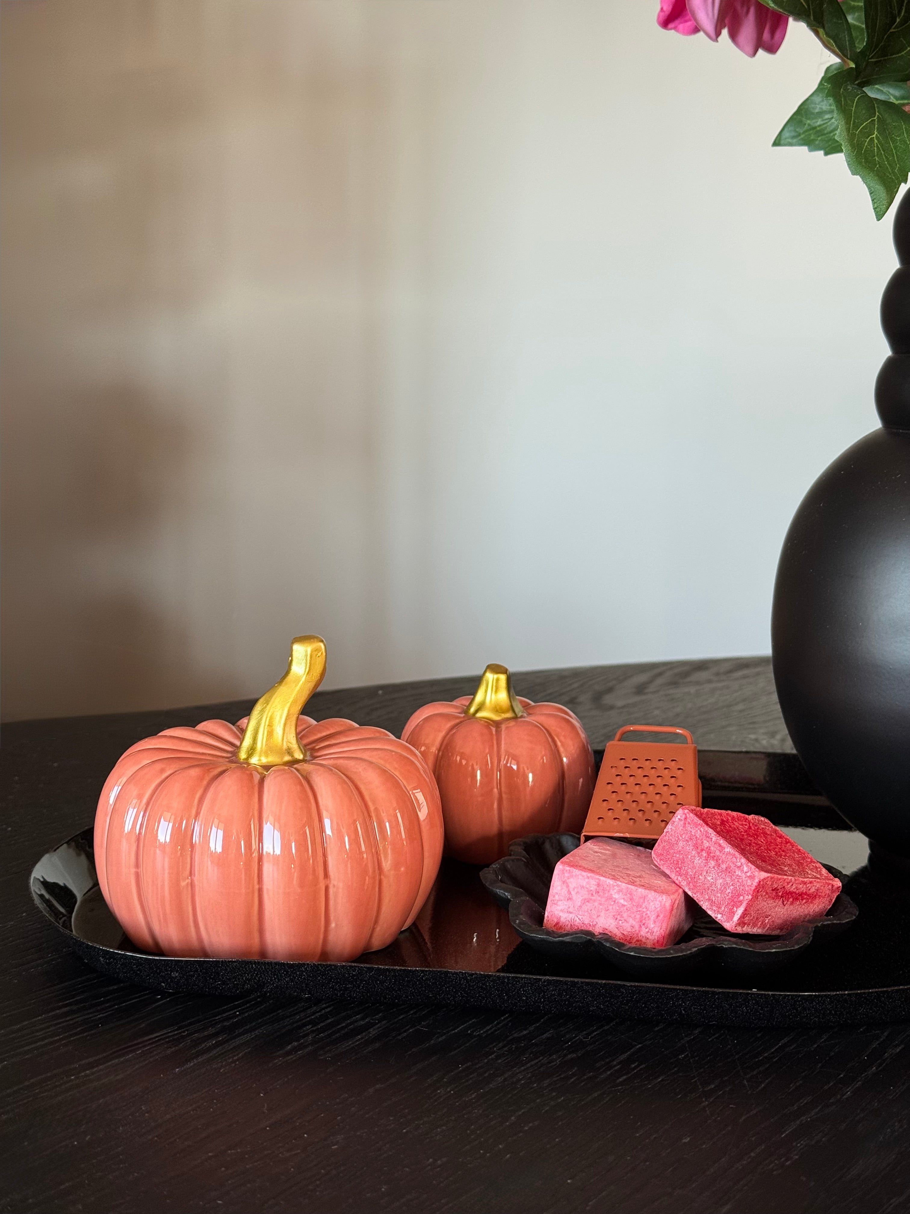 pompoen, amberblokjes, tafeldecoratie set, zwart roze