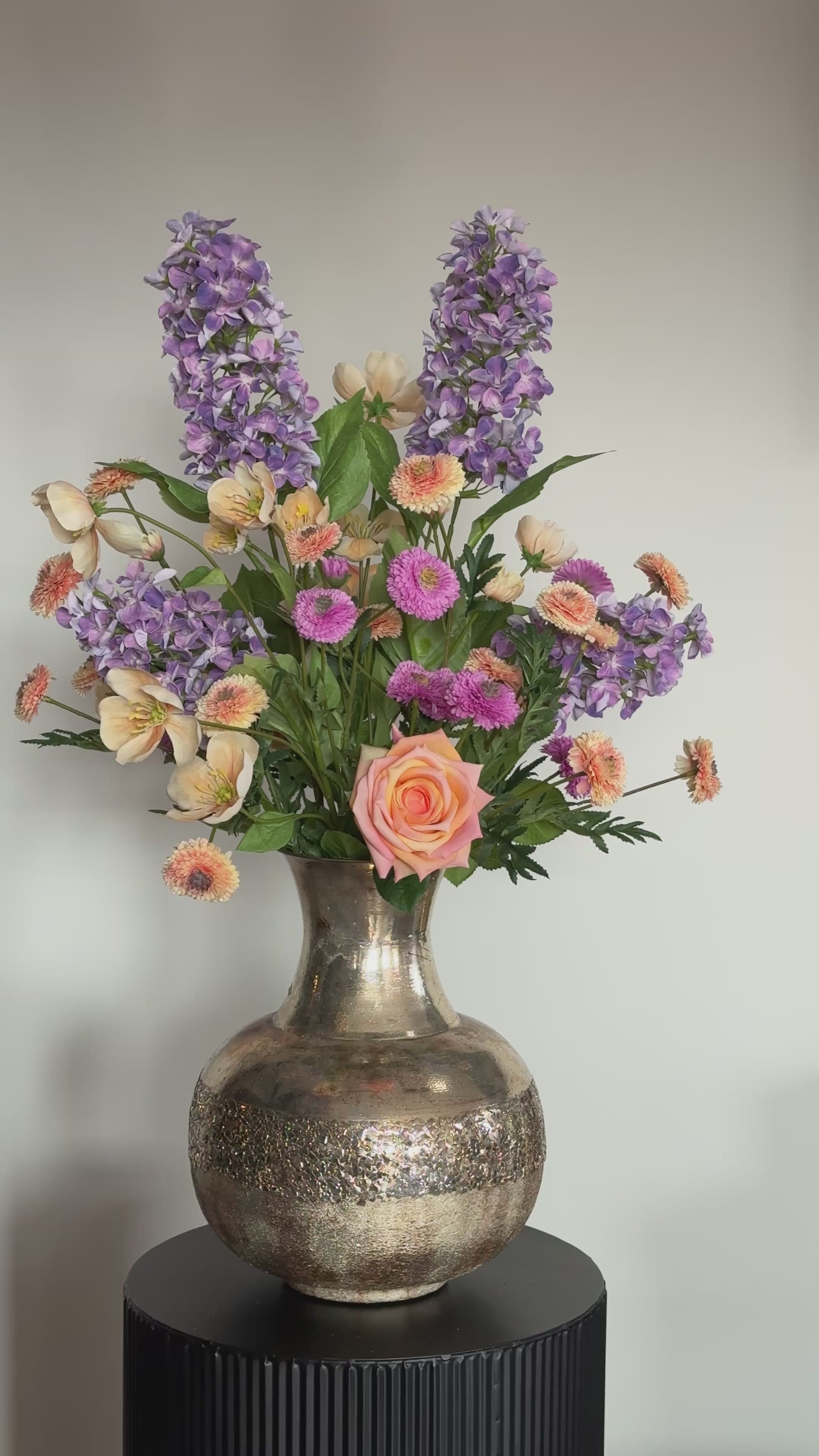 Zijden veldboeket, paars peach, real touch rozen, op=op