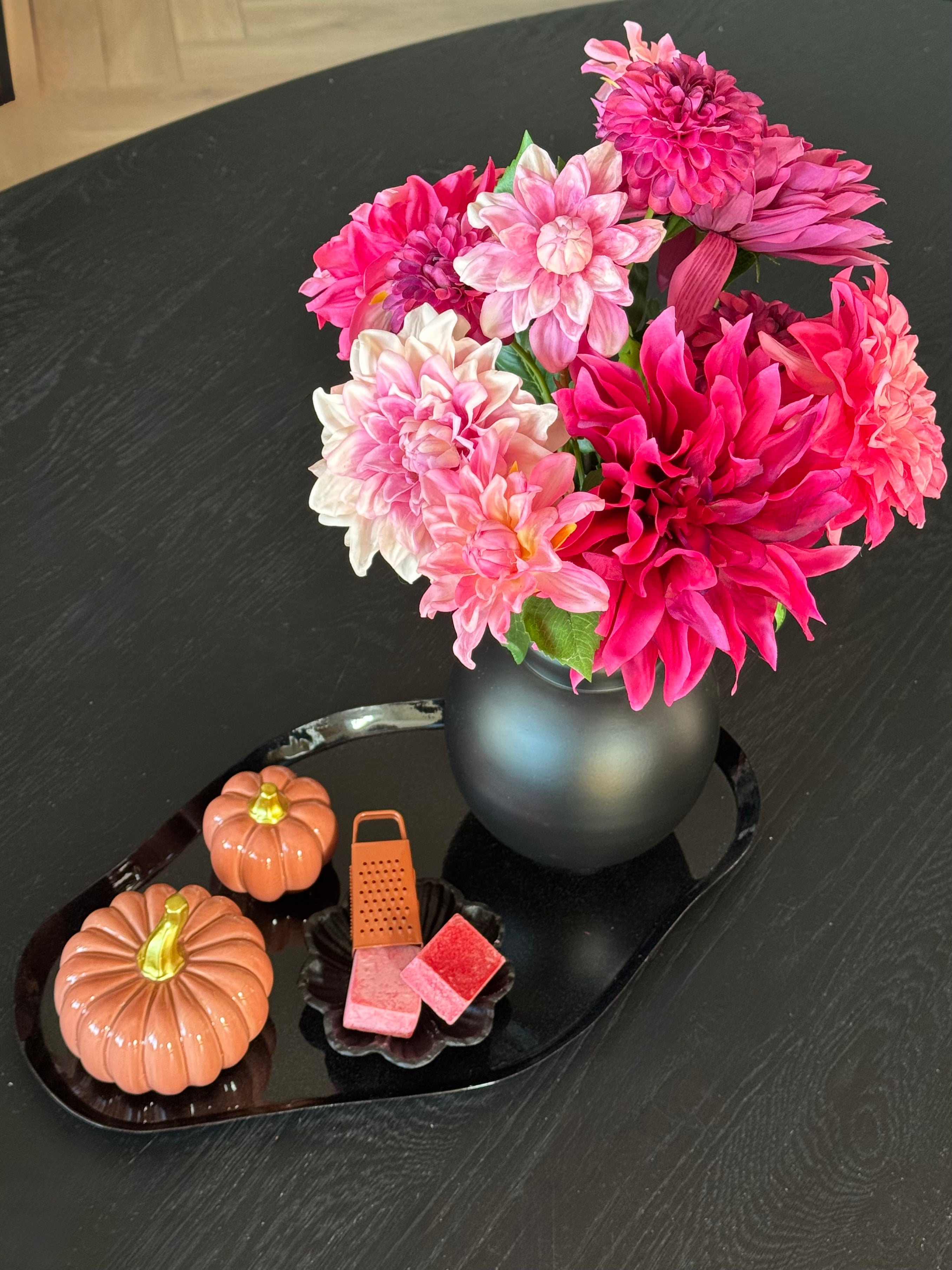 Tafeldecoratie set, roze, zwart, real touch kunstbloemen