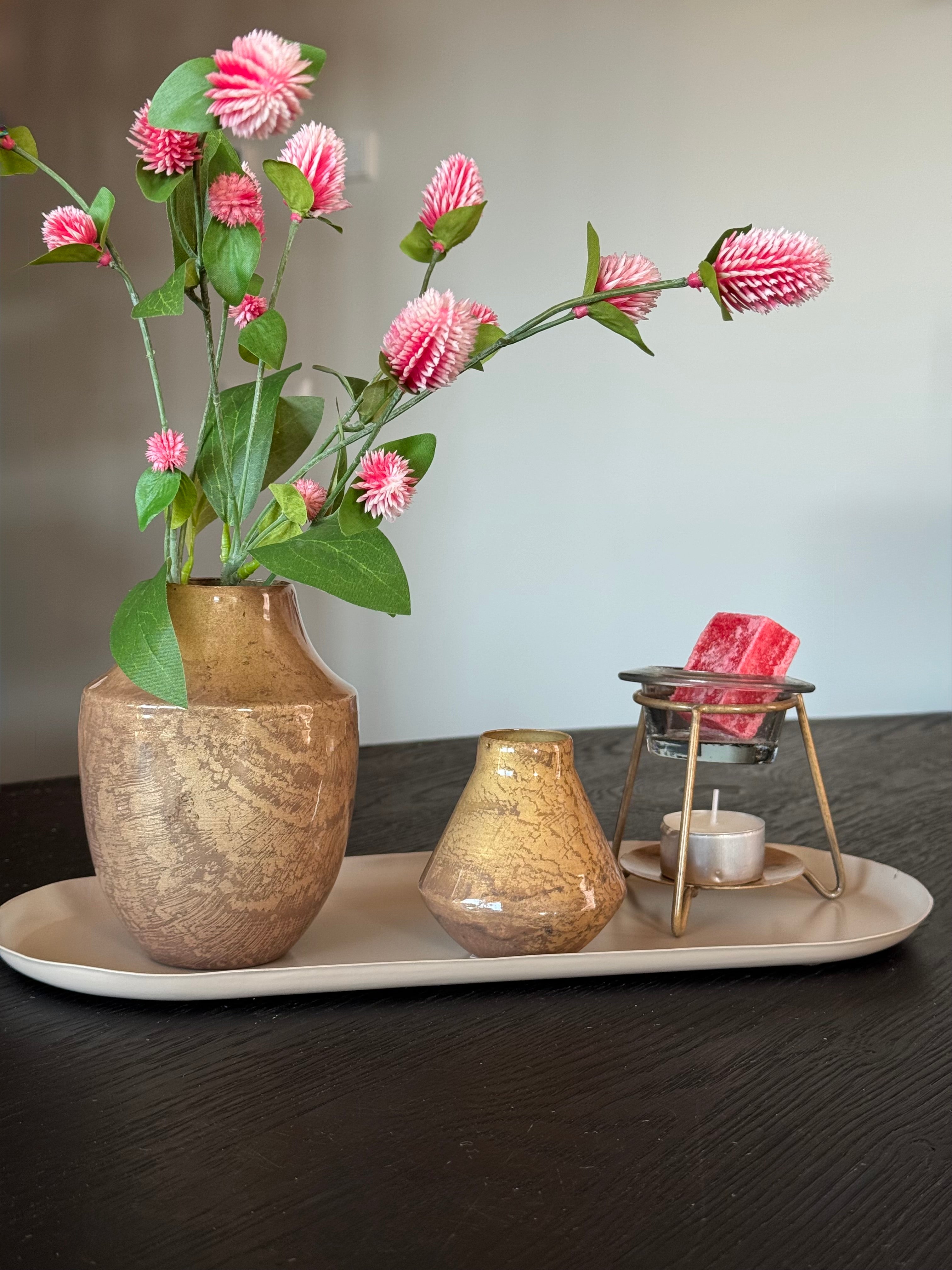 wc decoratieset met kunsttak en amberblokje in geurbrander