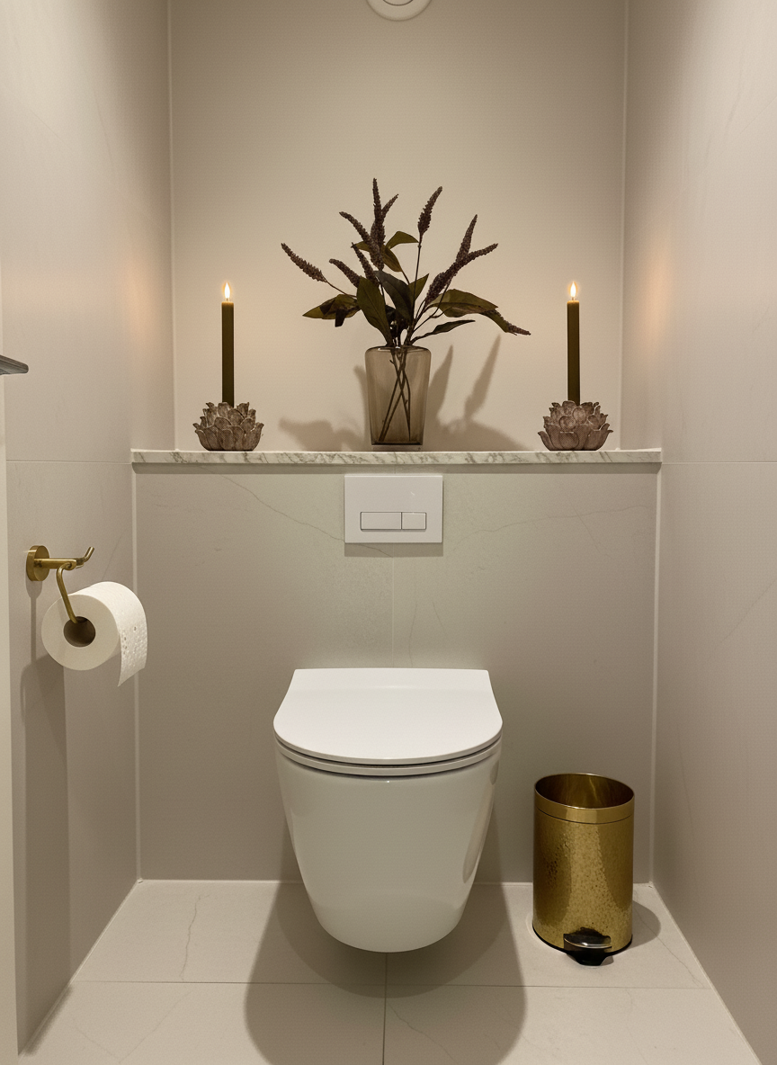 Toilet decorate setje met kunstbloemen en kaarsen