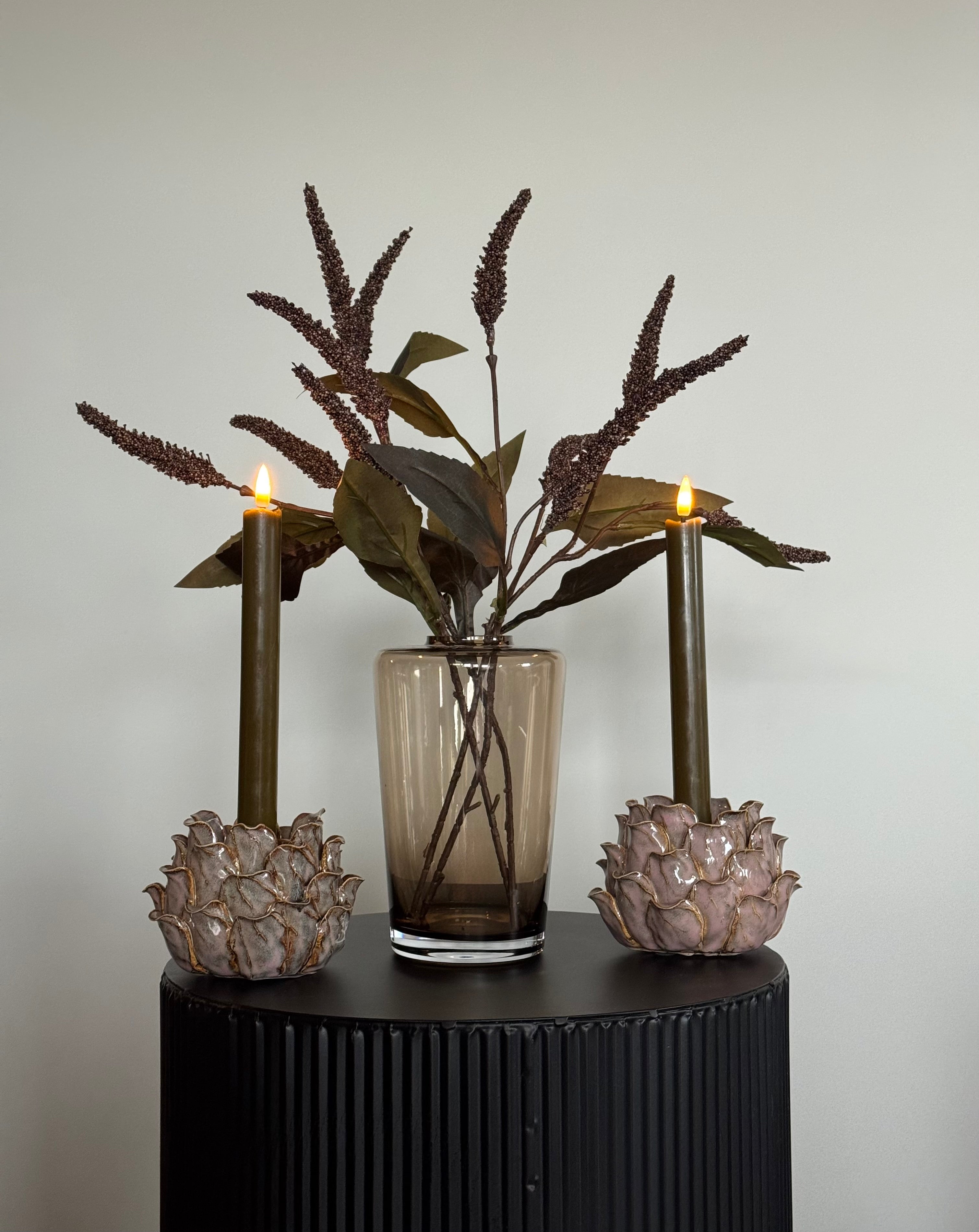 wc decoratie setje met kunsttakken en LED kaarsen 2