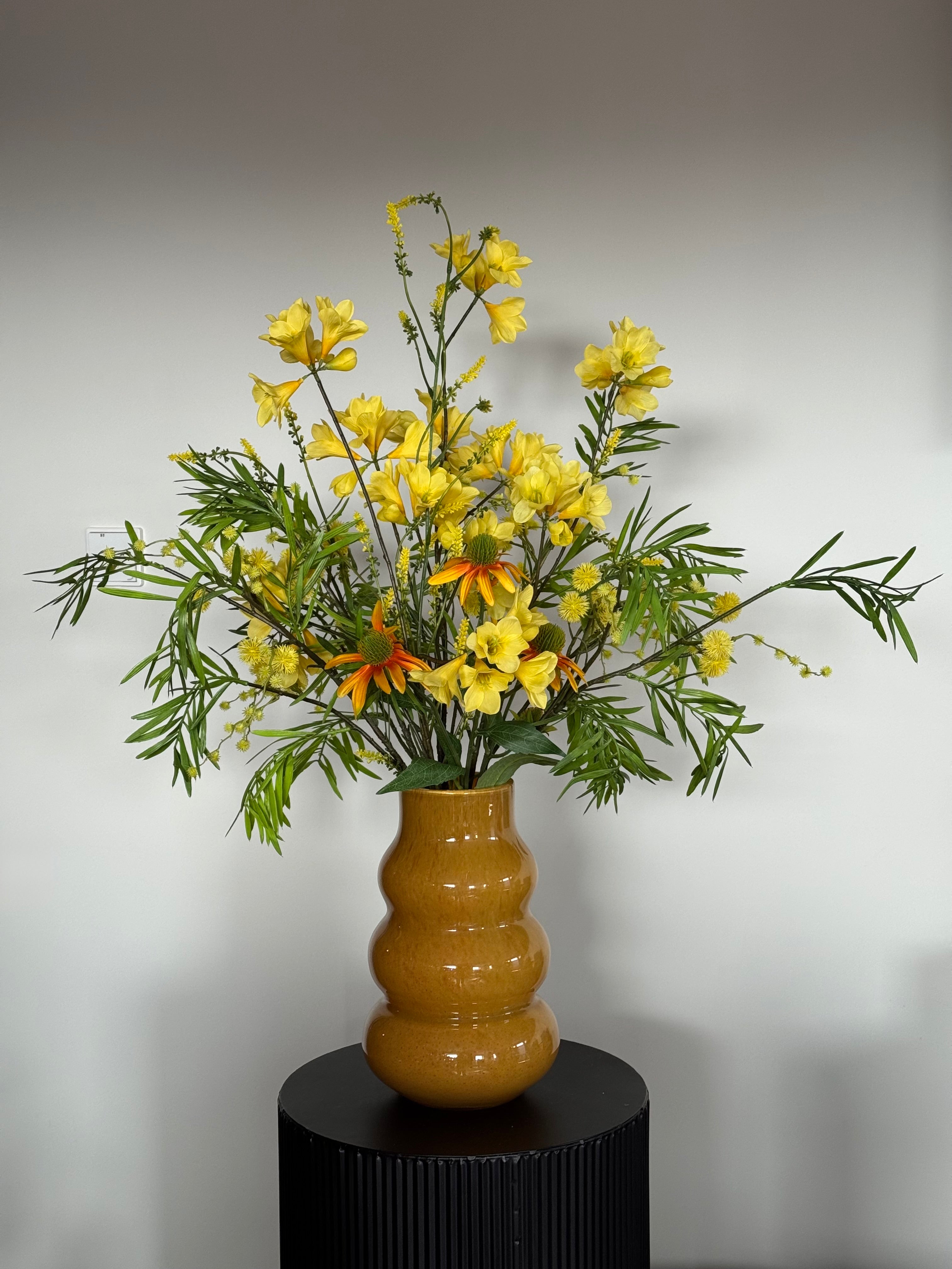 zijden bloemen boeket mimosa geel 